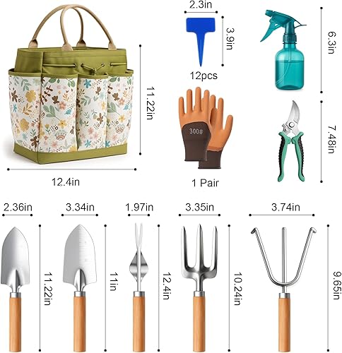 Miniatura 5 de Juego de herramientas de jardinería para mujer, 10 piezas, herramientas de mano de jardinería resistentes con bolsa de almacenamiento de moda, juego