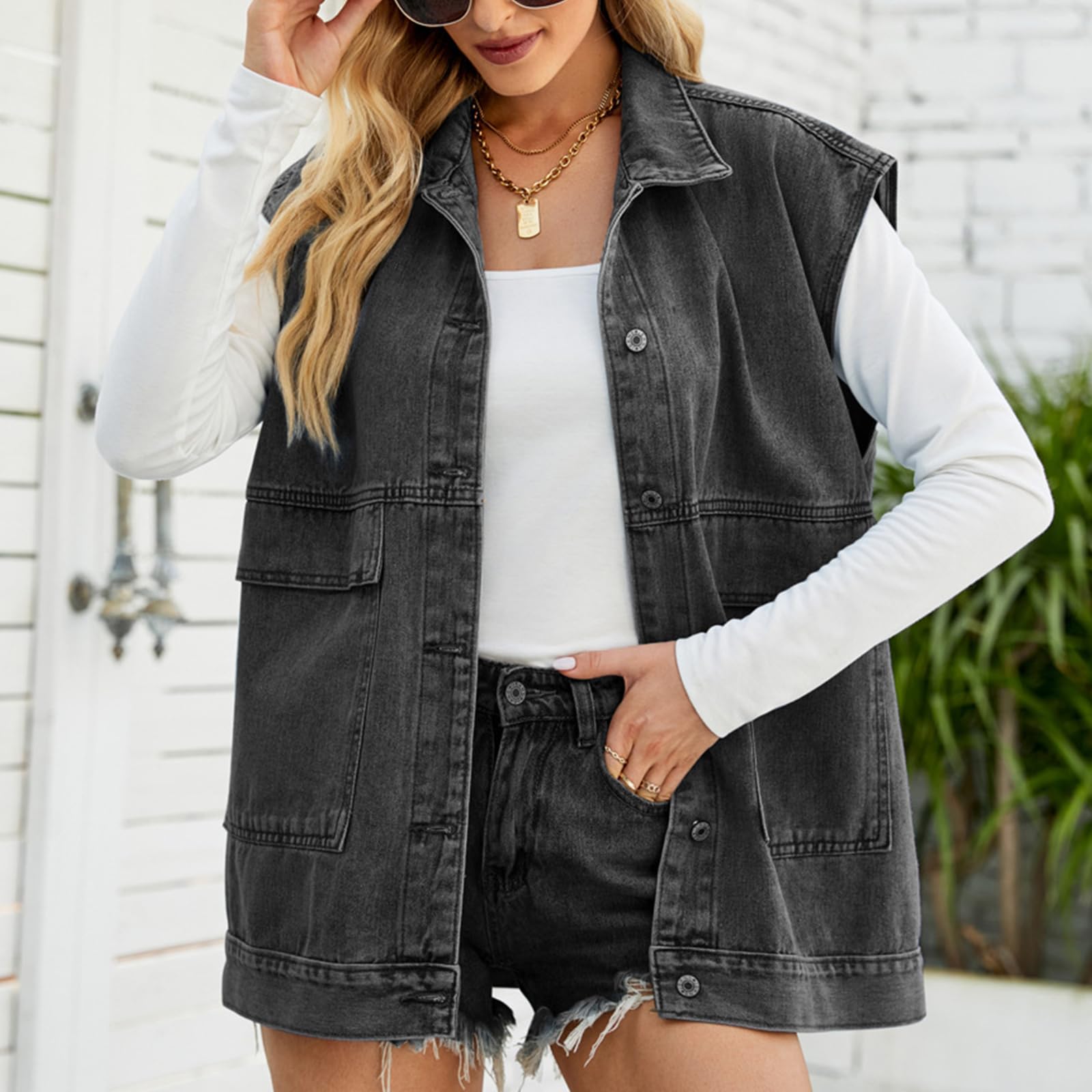 Geknoopt Gewassen jeansjas mouwloos Poket Insgram vest korter