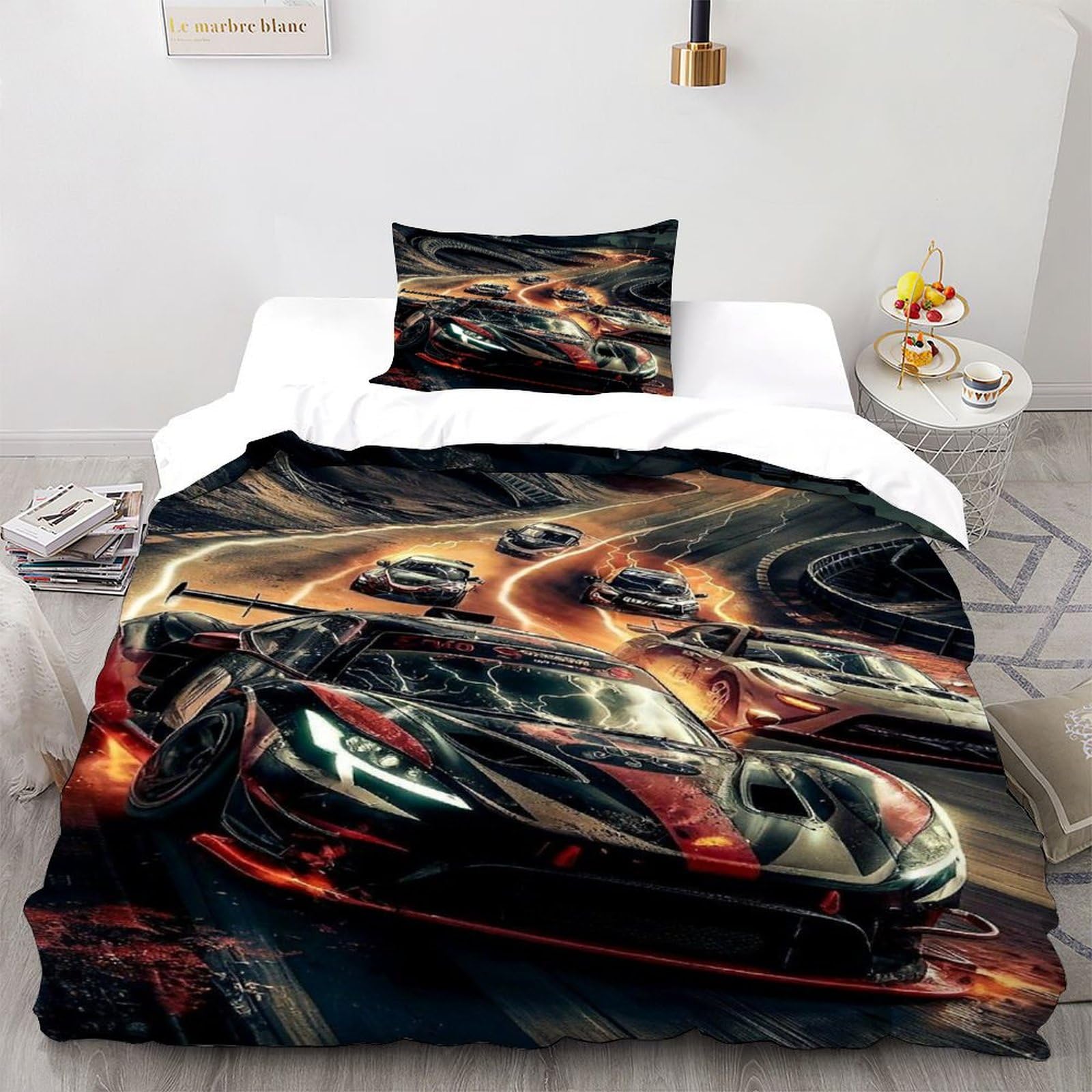 Housse de couette lion anti-plis en microfibre douce pour lit simple enfant et couple