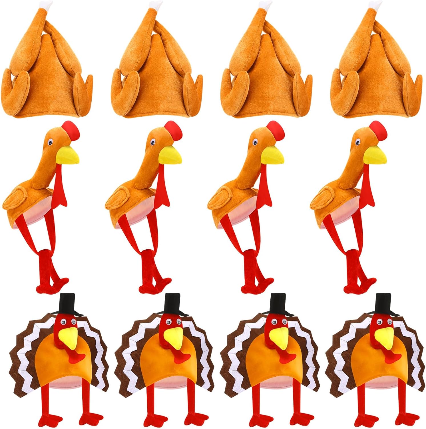 Tradder Thanksgiving Turkey Hats 3 Designs Roasted, Long Legs & Spread Tail Styles Funny Hat for Turkey Halloween Costume