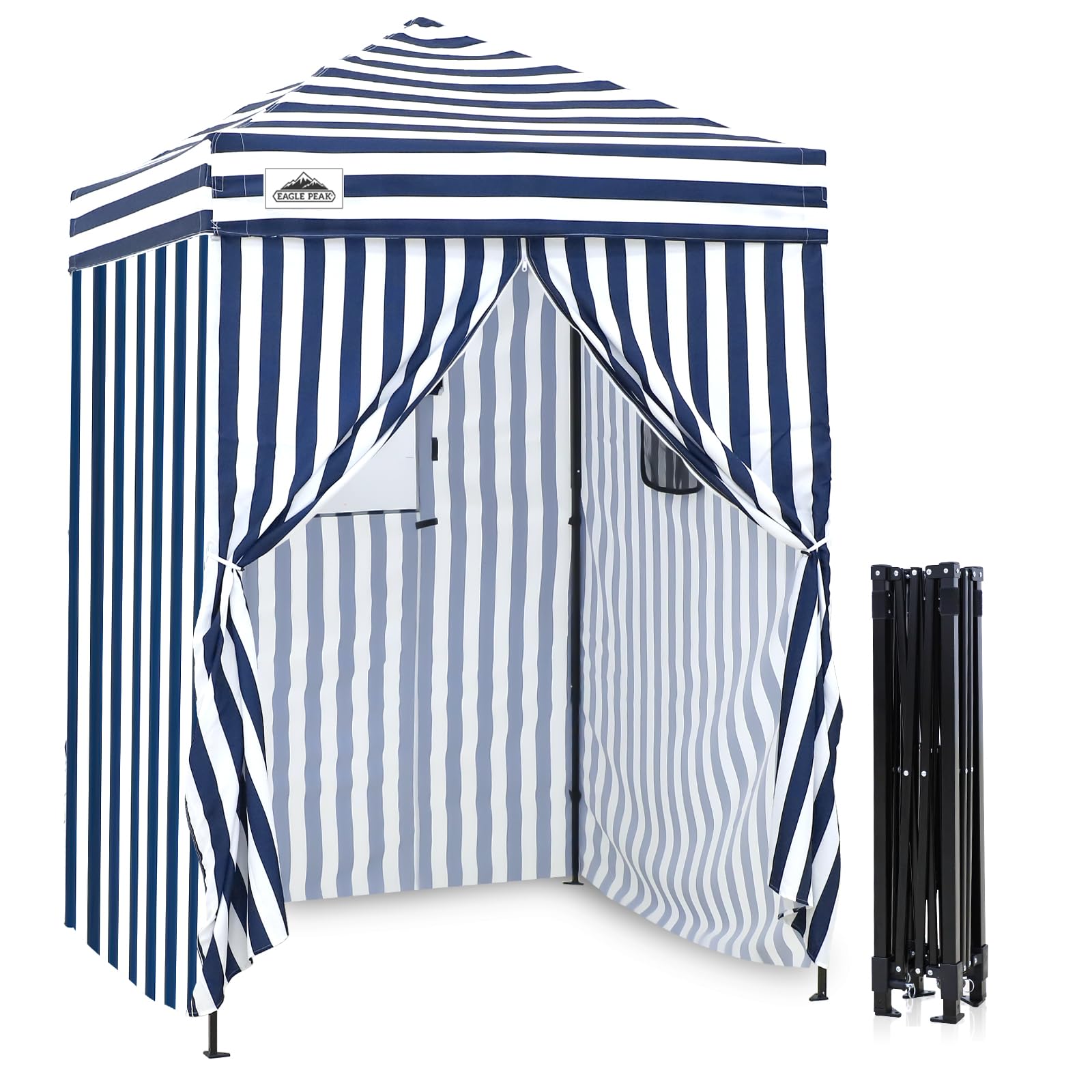 EAGLE PEAK EAGLE PEAK Flex Ultra Compact Pop-up Canopy, Sun Shelter, Changing Room, Portable Privacy Canopy Cabana, 5x5ft Canopy Tent, for Pool, Fashion Photoshoots, or Camping White/Blue