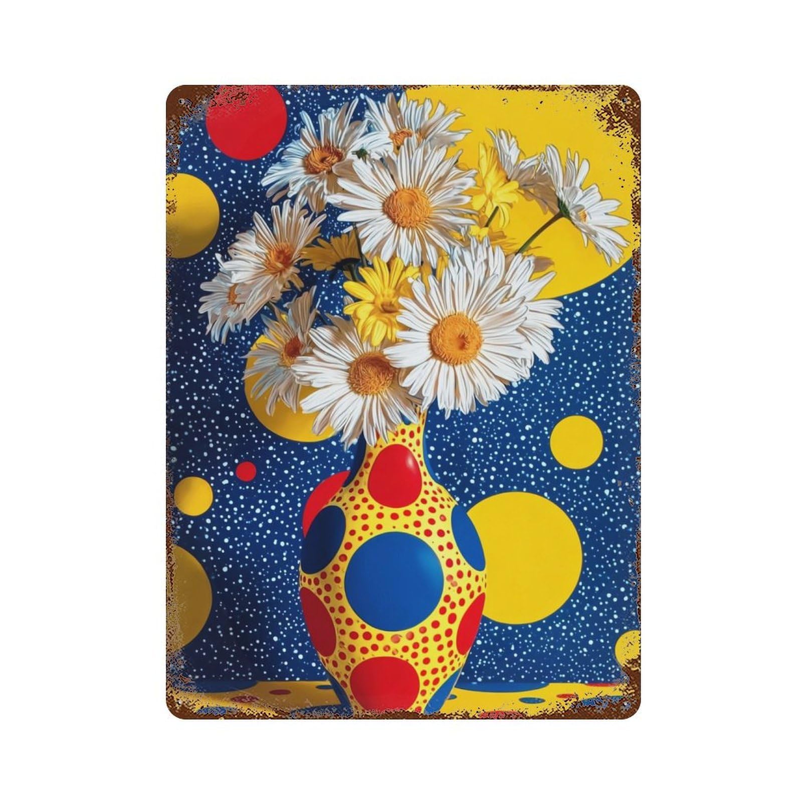 Rust Effect Pop Art Daisy Bouquet Vase Rustic Tin Plaque 15.7"x11.8", Classic Wall Plaque for Shed, Workshop And Garage Wall Decor