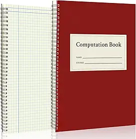 SMAODSGN Caderno de computação espiral 24 x 28 cm, papel quadriculado nacional, 10 x 10 cm, redação de matemática, caderno de engenharia, vermelho, 76 folhas com papel para facilitar os olhos, capa à