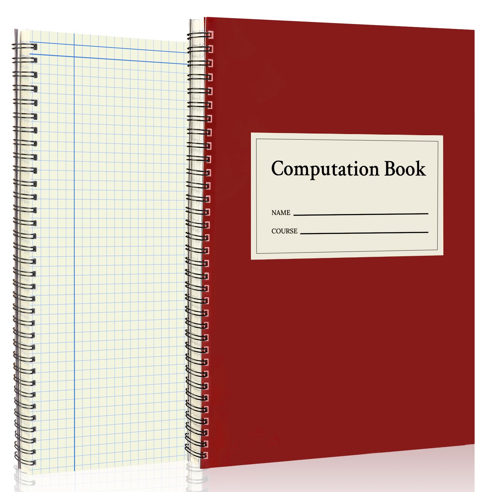 SMAODSGN 2 Pack Computation Notebook Spiral 9 1/4" x 11 3/4" National Graph Paper 4 X 4 Quad Math Composition Book Engineering Notebook Red 76 sheets
