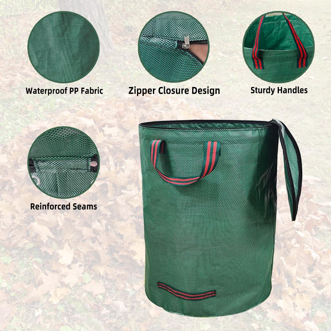 Sacchi da giardinaggio con coperchio 2x 200L – Raccogli foglie da giardino, sacchi per rifiuti pieghevoli con maniglie, impermeabili, in polipropilene, robusti, antistrappo e riutilizzabili