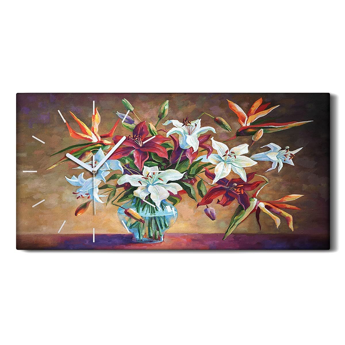 Horloge sur Toile Sans Tic-Tac Fleurs Coloray pour Retrouver le Sommeil au Calme
