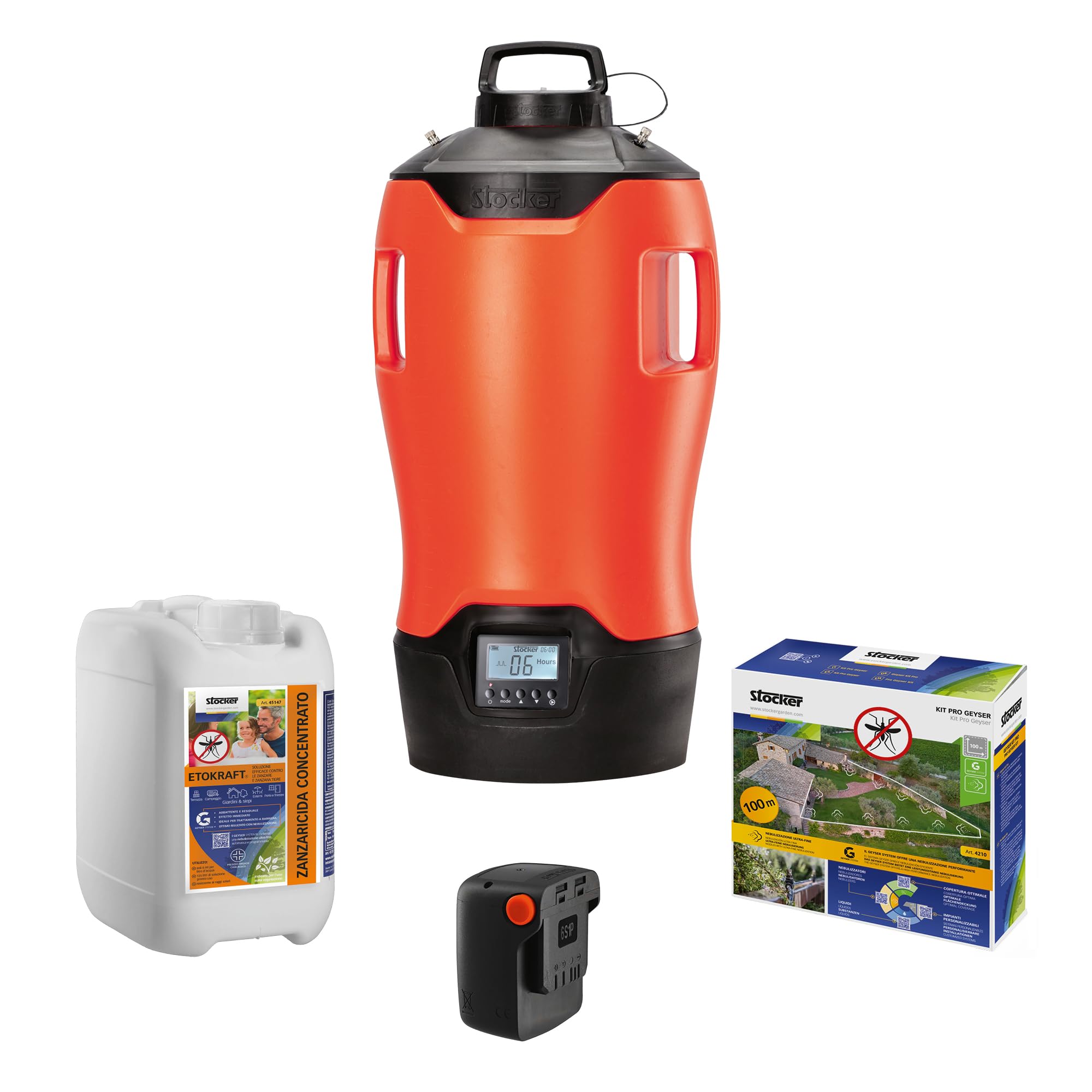 STOCKER - Nébuliseur de jardin électrique Geyser Evolution 25 L - Batterie 21 V - Kit complet anti-moustiques - Extensible jusqu'à 135 m