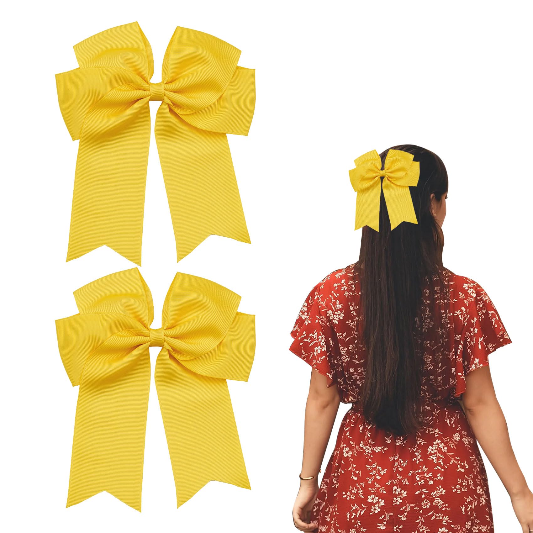 Nideen 2 Pack 6 inch Bow Hair Clips, Large Hair Barrette Clips for Women & Girls, Yellow Bow