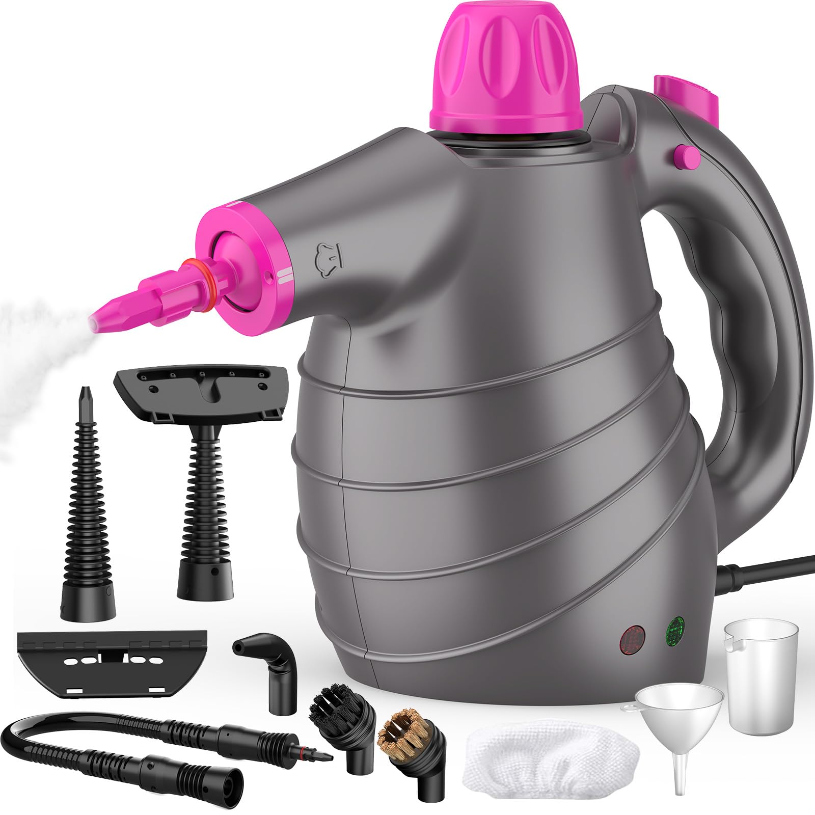 Limpiador a Vapor Portátil 1050W, Vaporeta de Mano con 10 Accesorios, Sin Químicos, 3,5 Bar, 450ML, Vaporeta Limpieza Hogar para Sofa, Tapicerias, Baño, Cristales, Coche, Grasa, Suciedad