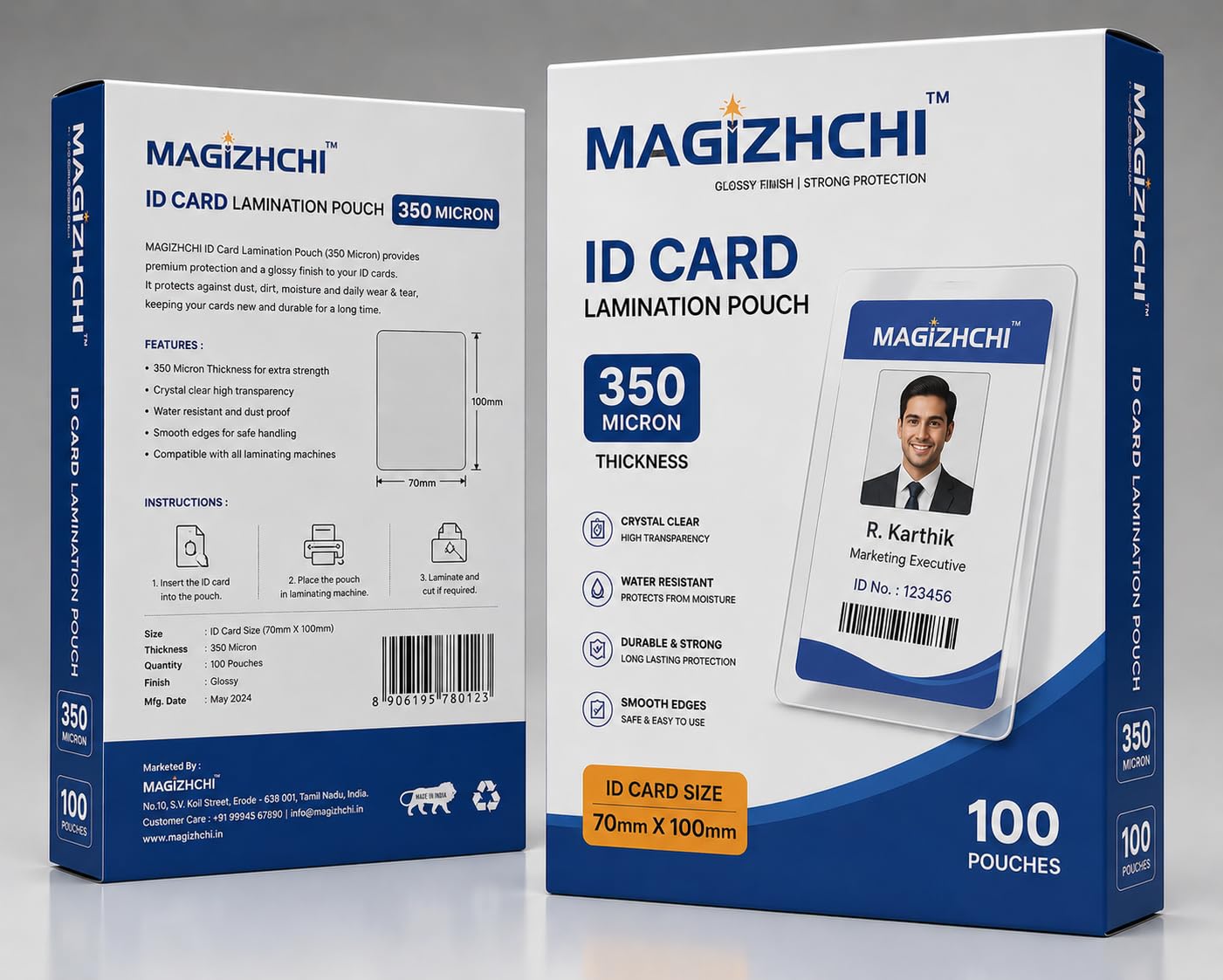 ID Card Lamination Pouch 350 Micron | ID Card Size 70 x 100 mm | Crystal Clear Gloss Finish | Water Resistant | Heavy Duty Laminating Sheets | Pack of 50-image-18