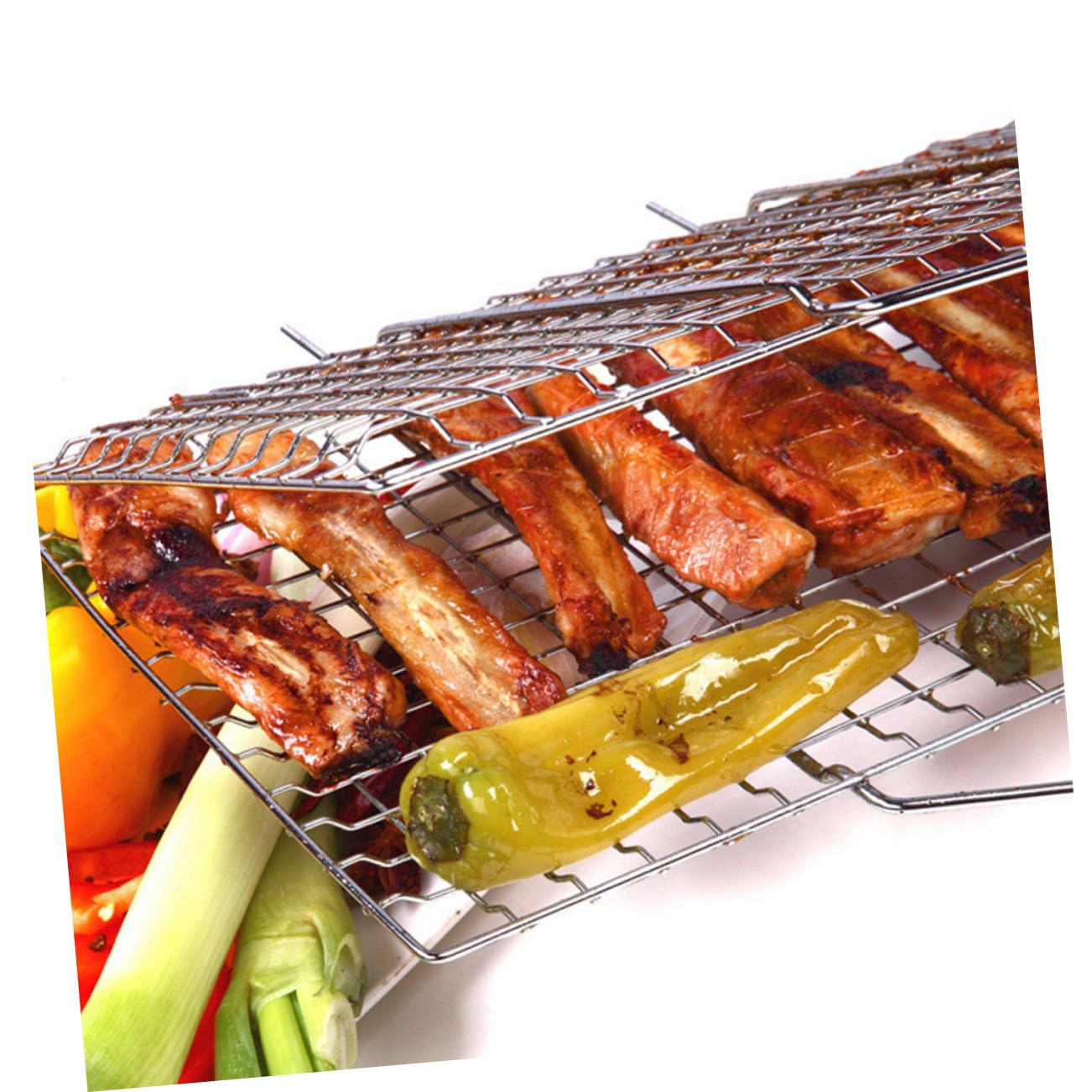 Odpinany kosz do grillowania ze stali nierdzewnej z odpornym na wysokie temperatury drewnianym uchwytem, składany stojak do gotowania na zewnątrz, na kemping, piknik, akcesoria do grillowania