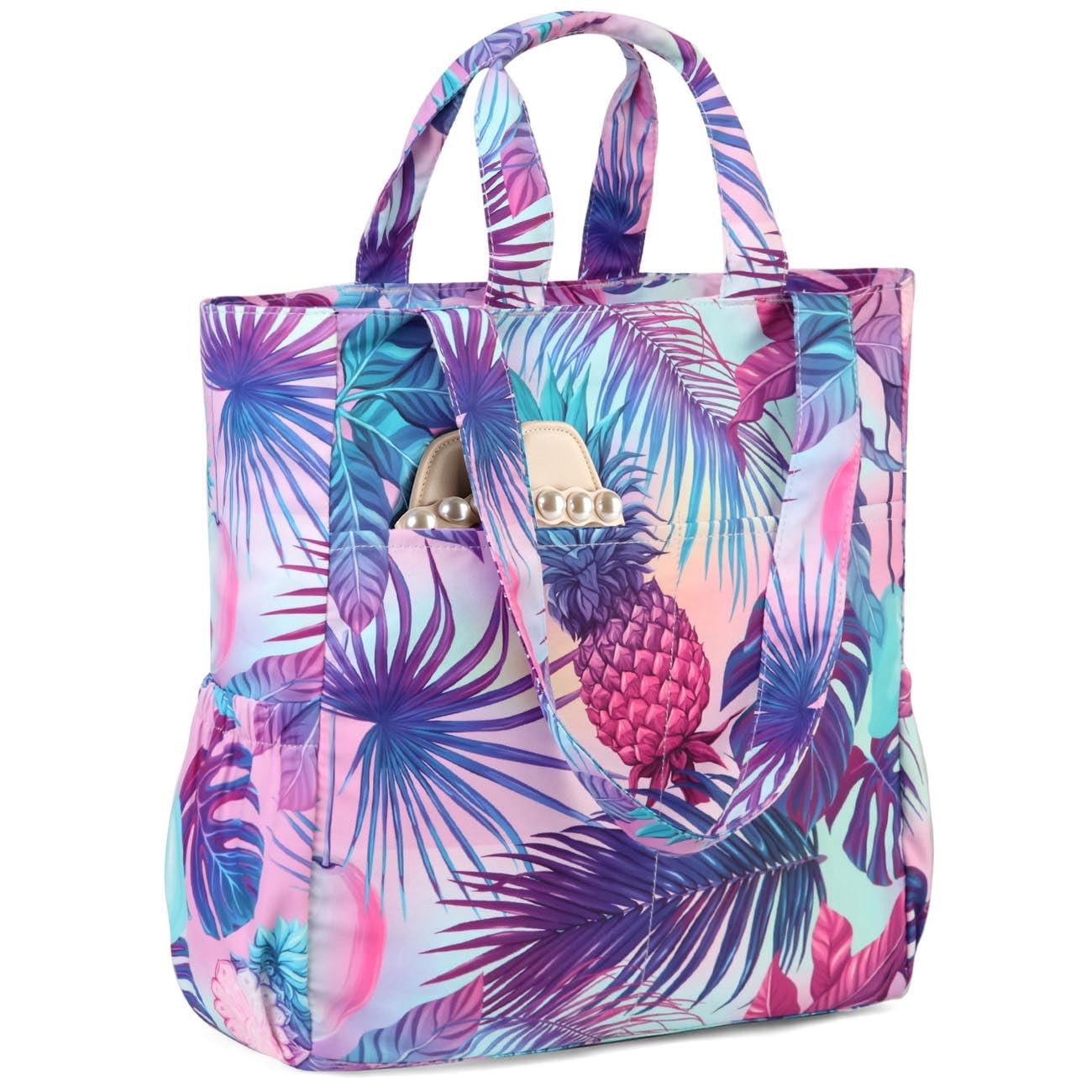 VASCHY Beach Tote Bag for Women, Lightweight Water Resistant Fold-able Large Pool Tote Bag w Zipper for Vocation