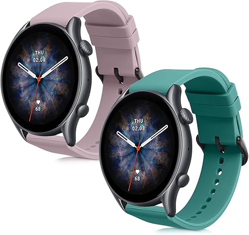Miniatura 8 de kwmobile Correas compatibles con Huami Amazfit GTR (1.77 pulgadas)  GTR 2  GTR 2e  GTR3  GTR 3 Pro - 2 correas de silicona de repuesto - Azul