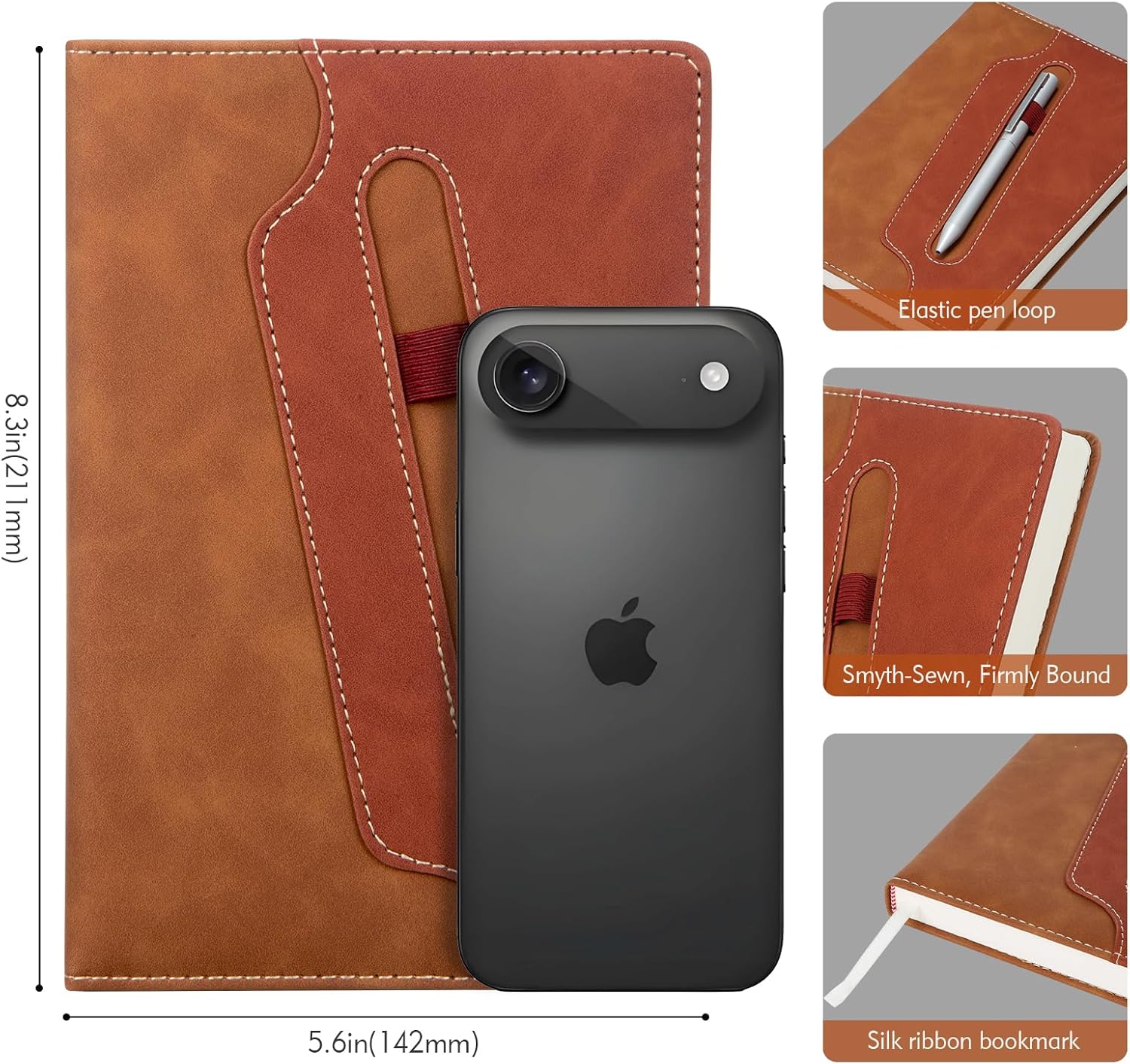 COMIX Lined Journal Notebook - 304 Pages 5.6" x 8.3" College Ruled Thick Journaling Notebook for Women & Men, Fits for Work, Diary, Travel, School, Business, Church, Hardcover, A5, Brown - Image 2