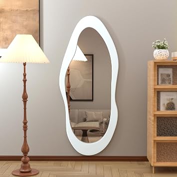 55"x 24" Irregular Wavy Full Length Mirror White Wooden Framed Full Body Mirror Irregular Wall Mirrors Hanging for Bedroom Living Room Cloakroom