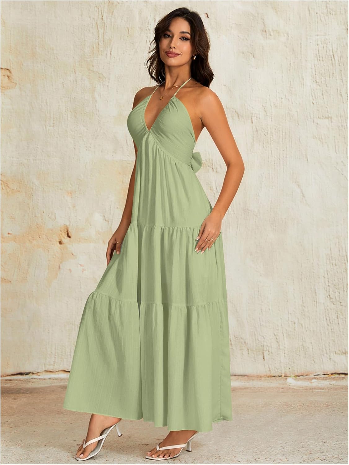 OYOANGLE Women's Summer Beach Formal Wedding Guest Dress Backless Flowy Vacation Boho Maxi Dresses - Image 8