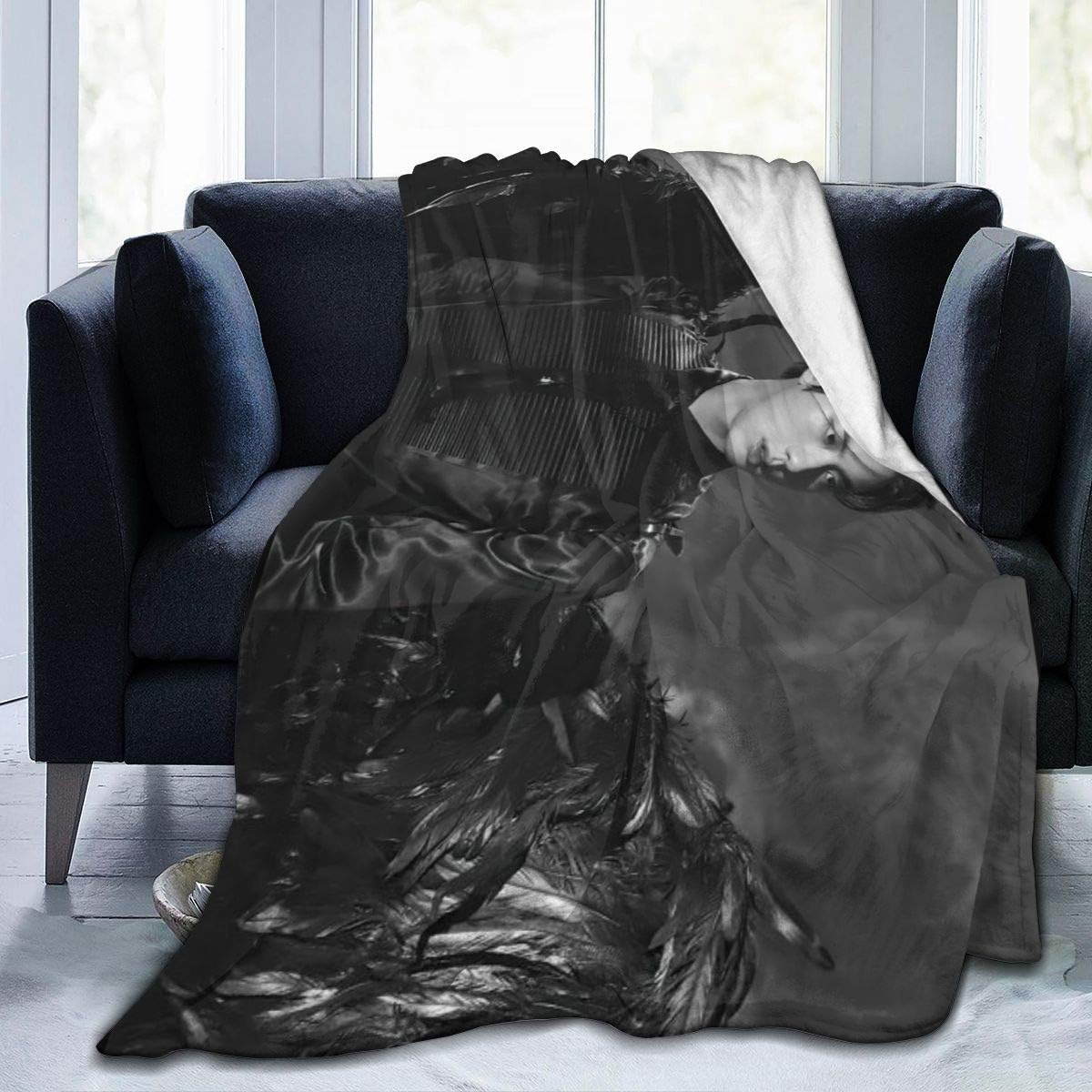 B-T-S Map of The So-ul 7 Jin Black Sw-an Wings Fleece Throw Microfiber Blanket Decorative Fleece Throw Cozy-Soft Blanket for Sofa Bedding Home,80"" x60