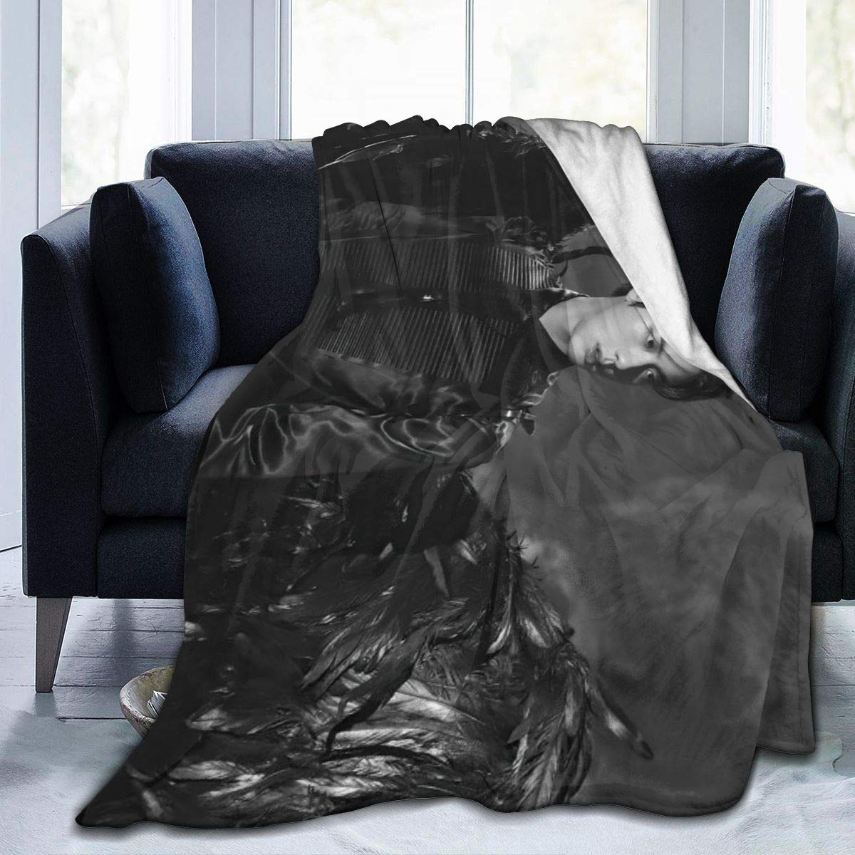 B-T-S Map of The So-ul 7 Jin Black Sw-an Wings Fleece Throw Microfiber Blanket Decorative Fleece Throw Cozy-Soft Blanket for Sofa Bedding Home,80"" x60