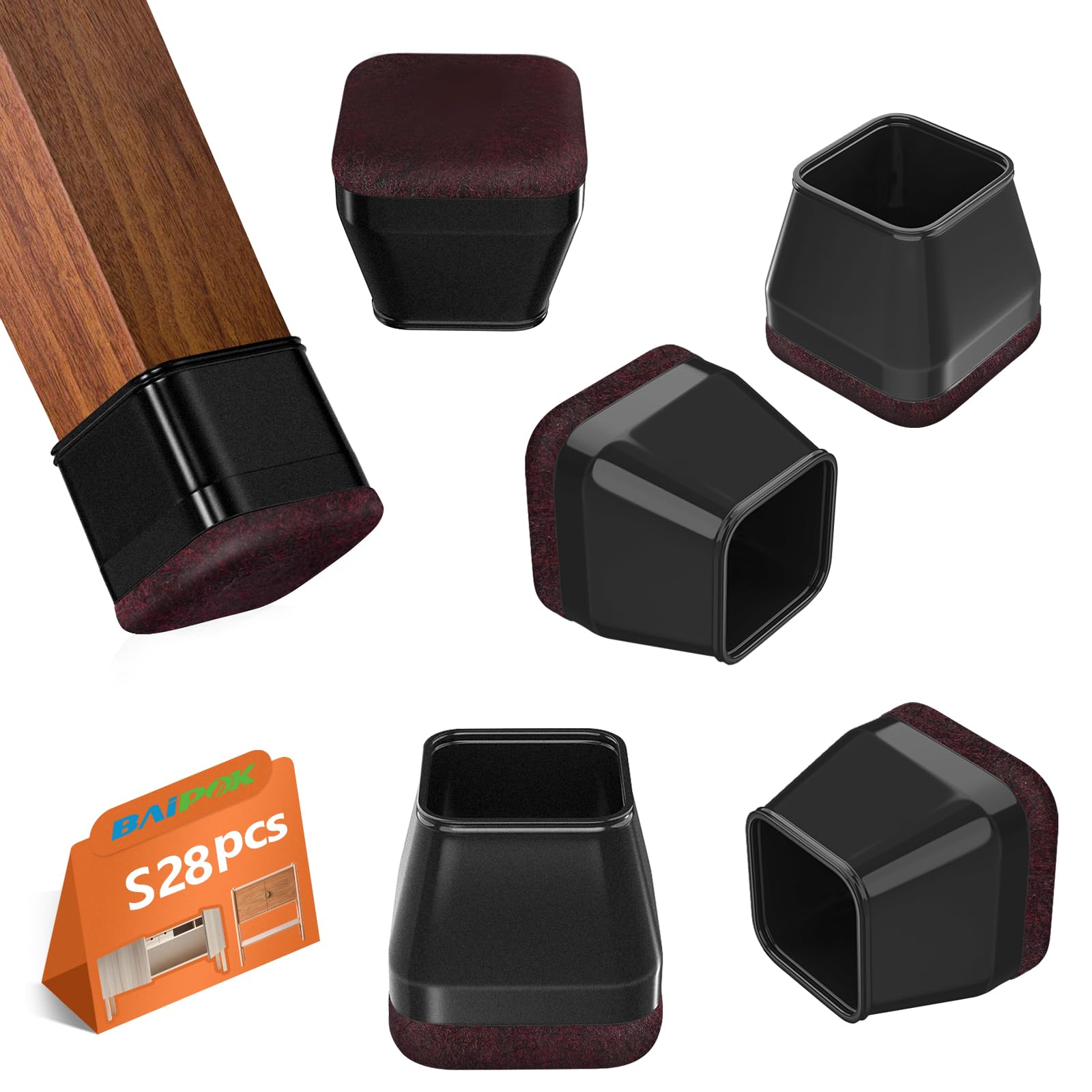 Protezioni per gambe della sedia quadrate, tappi in silicone per gambe delle sedie con feltro, protezioni per pavimenti in legno, per proteggere i pavimenti dai graffi