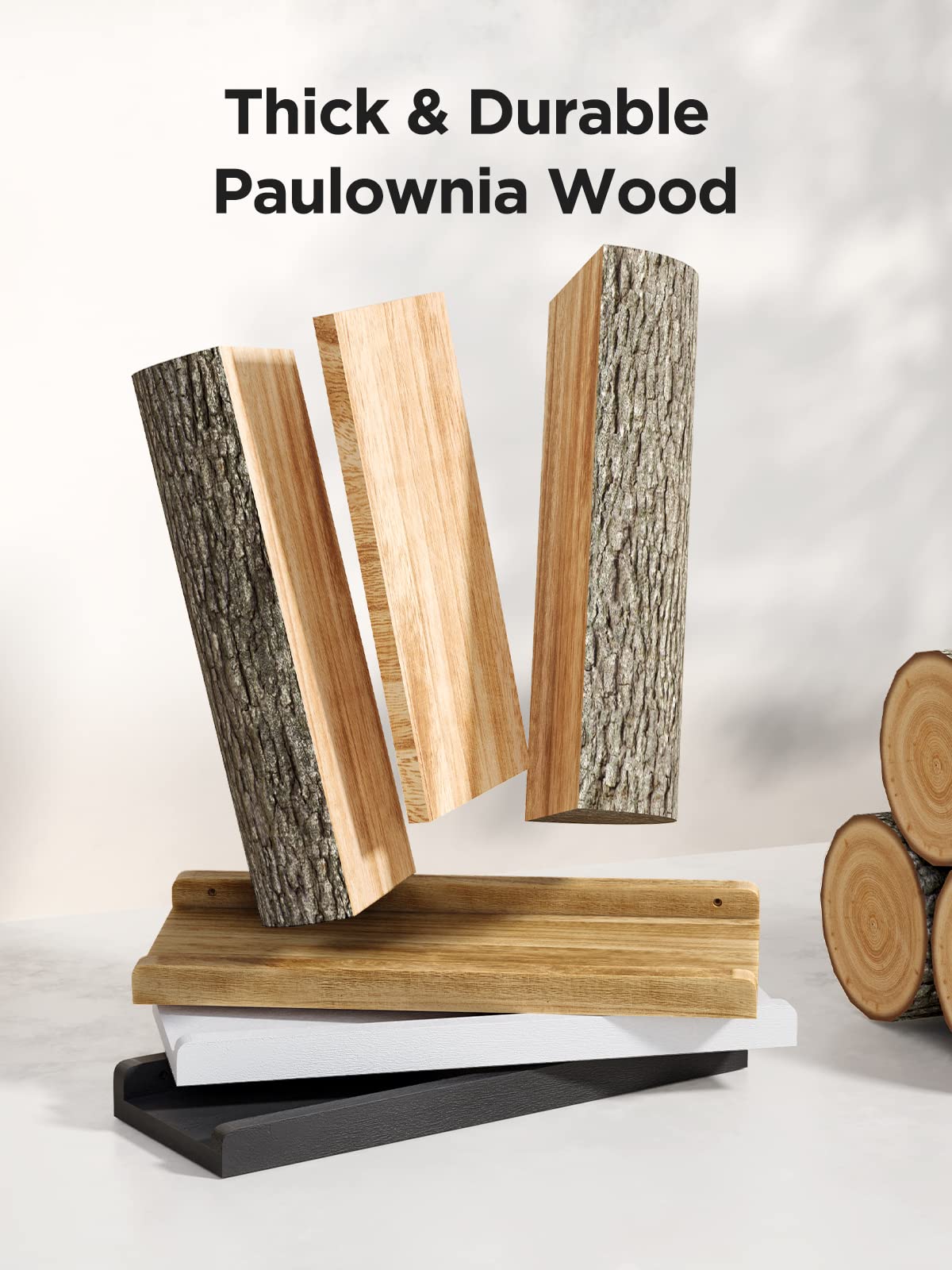 AMADA HOMEFURNISHING Floating Shelves, Wood Hanging Wall Shelves for Storage, Wall Mounted Shelves for Bathroom, Living Room, Kitchen, Bedroom, Office, Wall Shelf Set of 2, AMFS25W