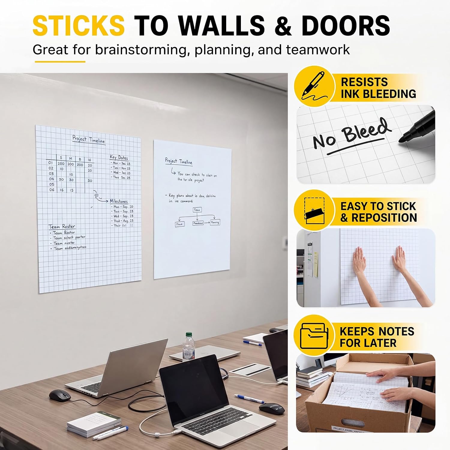4 Pack 25 x 30 Sticky Easel Pads, Blank & Grid Flip Chart Paper