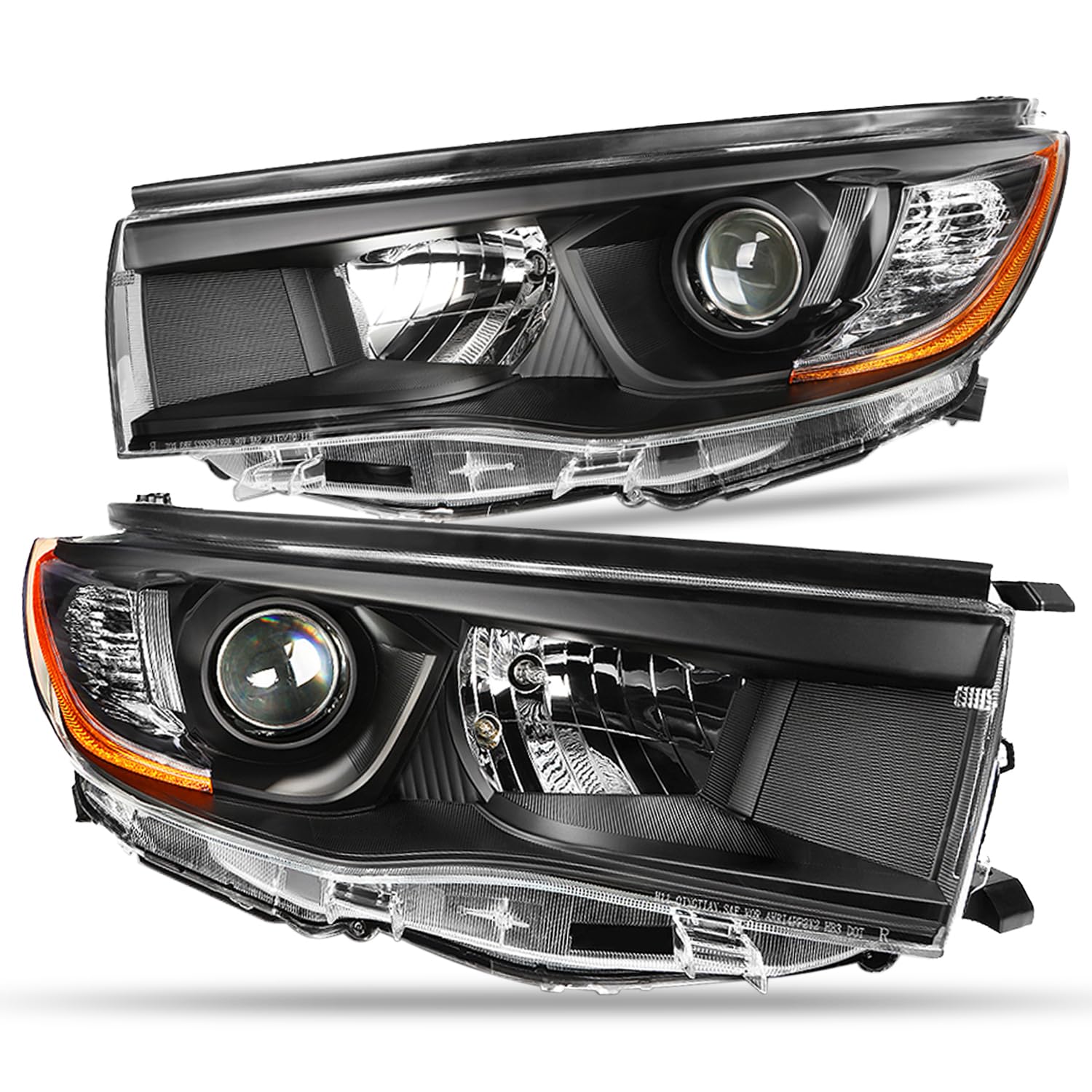 Projector Headlight Assembly Compatible with Toyota Highlander 14-16 Left Right Headlamps Black Housing Amber Side 811100E250 TO2503225 811500E250 TO2502225 TO2502225C TO2503225C CAAP-THI14-OH-BKAM-HL