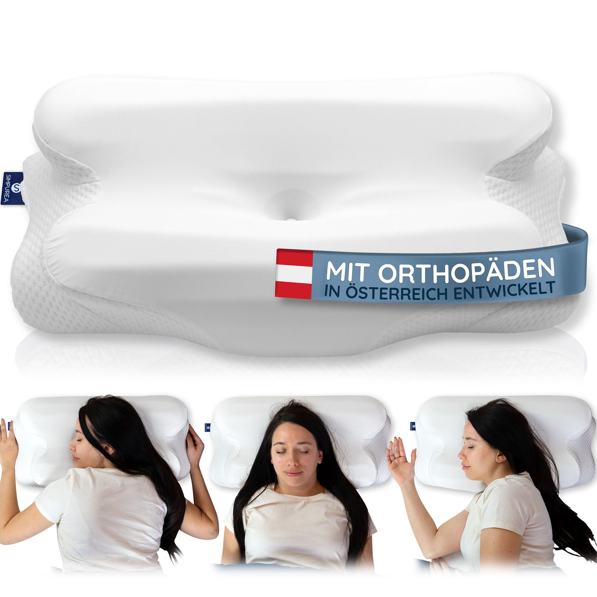 Almohada ortopédica Night Owl – Almohada cervical ergonómica con doble altura de espuma viscoelástica – para dormir boca arriba, de lado y boca abajo – Funda lavable de seda de hielo