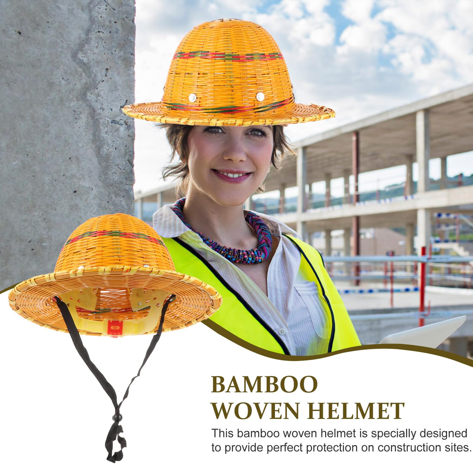 ORFOFE Atmungsaktiver und Luftzirkulation aus Bambus Sicherheitshelm mit Sonnenschutz mit Stabiler Schutzkappe Leichter Bauhelm Zufällige Farbe für Sommerferien Baustellen