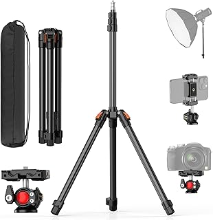 XXZU 6.9ft/210cm Light Stand for Photography Studio, Camera Tripod Stand with Ball Head, Phone Tripod with Case, Lighting ...