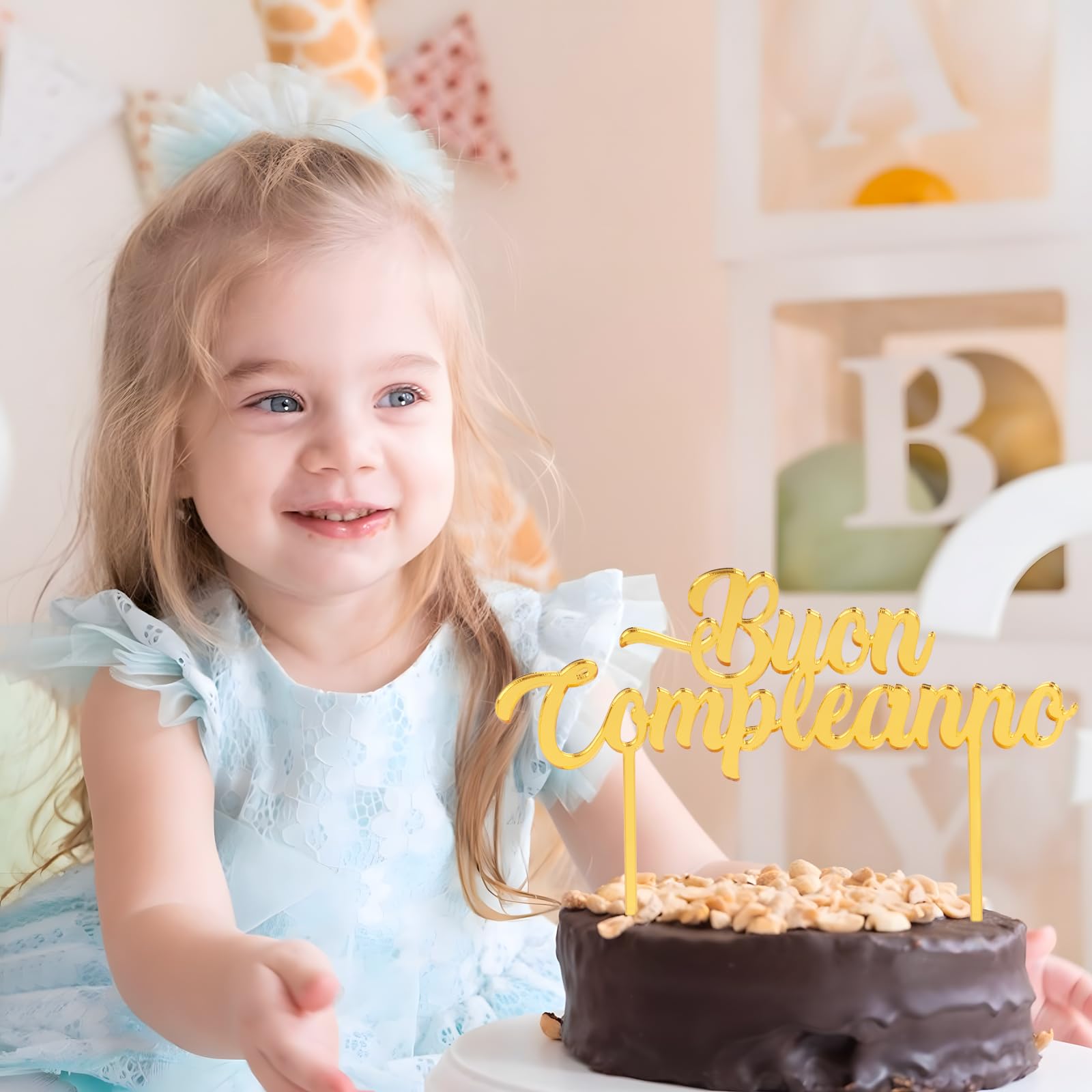 Decorazione Per Torta "Happy Birthday" In Acrilico Oro, 14x10 Cm, Riutilizzabile E Lavabile