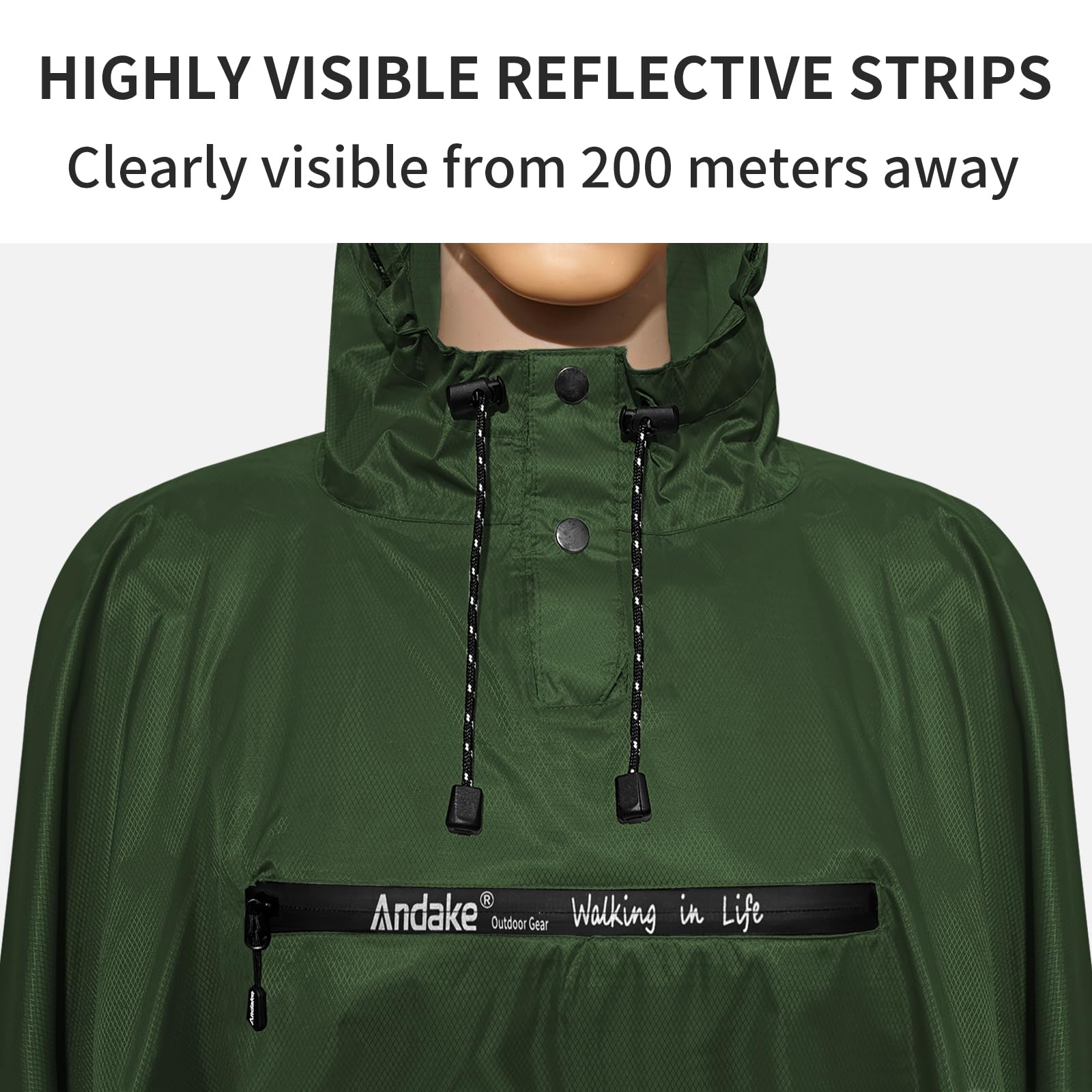 Andake Poncho Uomo Donna Impermeabile Unisex Giacca da Pioggia Antivento Resistente alle Rughe Impermeabile riutilizzabile per Campeggio Escursionismo Outdoor e Uso Quotidiano