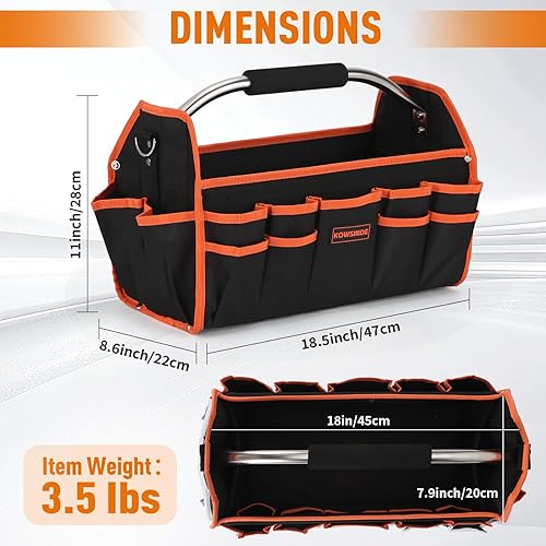 Miniatura 2 de Bolsa de herramientas de 18 pulgadas, bolsa de herramientas para electricista, bolsas de herramientas con parte superior abierta, 26 bolsillos que
