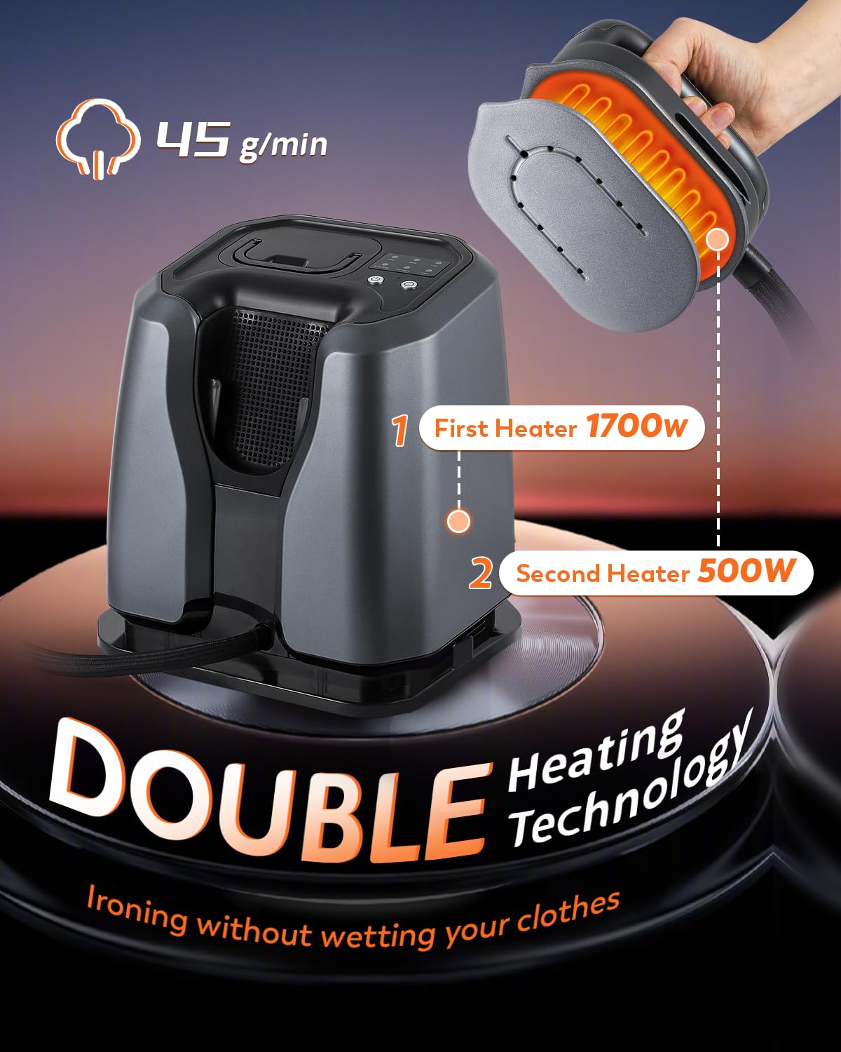 Hapyvergo Professional Steam Station 1700W Iron Steamer for Clothes, Dual-Rapid Heating, 1.2L Water Tank, 4 Steam Levels, Steam & Dry Iron, Auto Shut-Off, Silver-Grey, Clothing Iron for Home