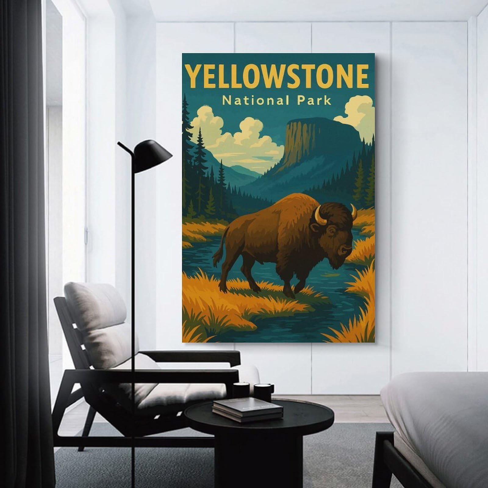 Junmoney Unframe-Style-18 Yellowstone National Park Bison Vintage Poster – Retro Wildlife Travel Art Print Canvas Wall Art 20X30inch(50X75cm), For Workspace Walls, Study Corners Or Bedrooms, Wall Art That Adds Style To Work Ar