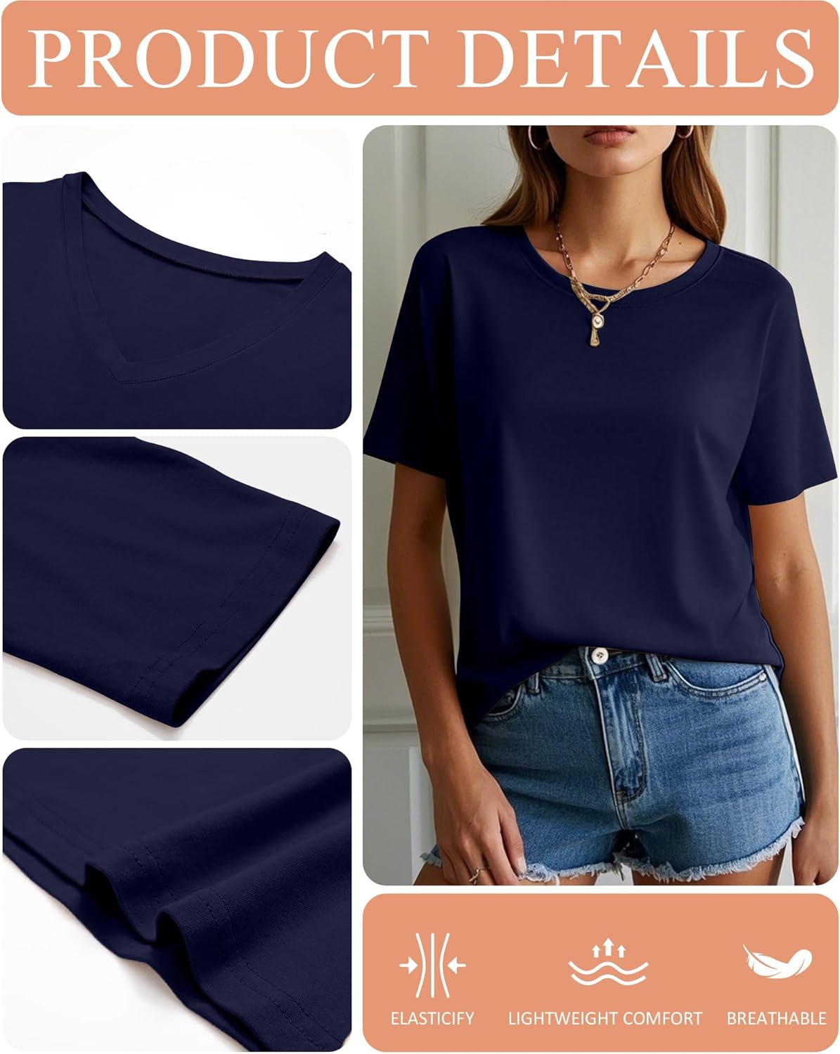 Ficerd Women's 3 Pack T Shirts Summer Casual Trendy Loose Fit Short Sleeve Crew Neck Tops Basics Workout Outfit Tee - Image 5