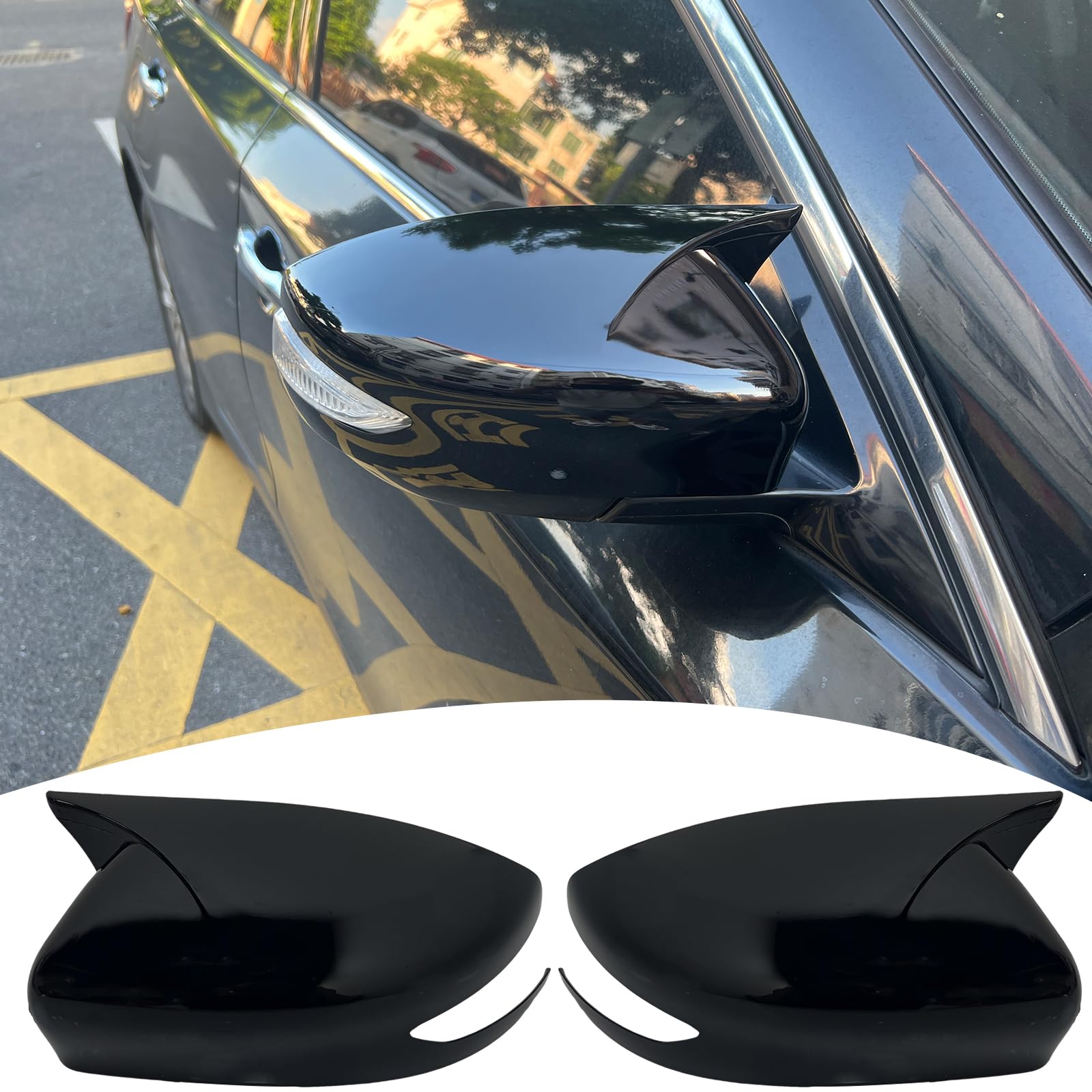 Side Mirror Cover,for Nissan Sentra 2013-2019/Nissan Altima 2013-2018, Bright Black Side Rear Mirror Covers Body Kit Accessories for Cars（with Turn Signal Cutout）