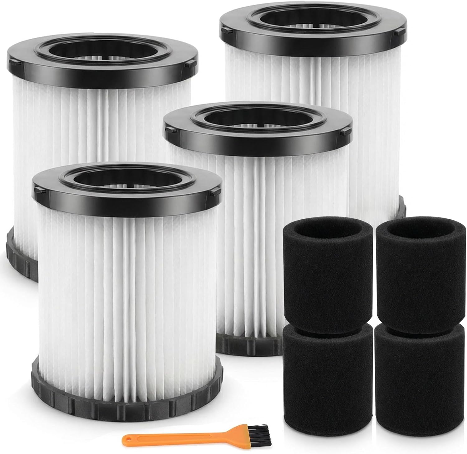7-Piece Replacement Filter Kit Compatible with DeWalt DCV580H & DCV581H 20V MAX Wet/Dry Vacuum, Includes 2 DCV5801H HEPA Filters, 4 Foam Sleeve Filters and 1 Cleaning Brush
