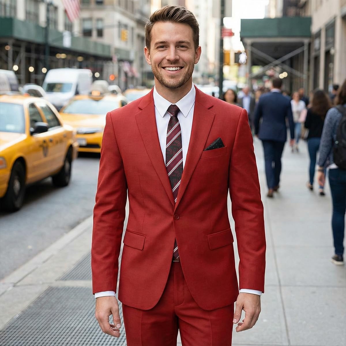 Men's 2 Piece Suit Slim Fit - One Button Jacket Pants with Tie and Pocket Square, Suits for Men Wedding Business Party - Image 4