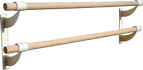 Miniatura 7 de Barra de ballet doble barra de 9 pies de largo 2.0 pulgadas de diámetro, blanca, para niños y adultos | Barra de ballet de madera de altura fija de