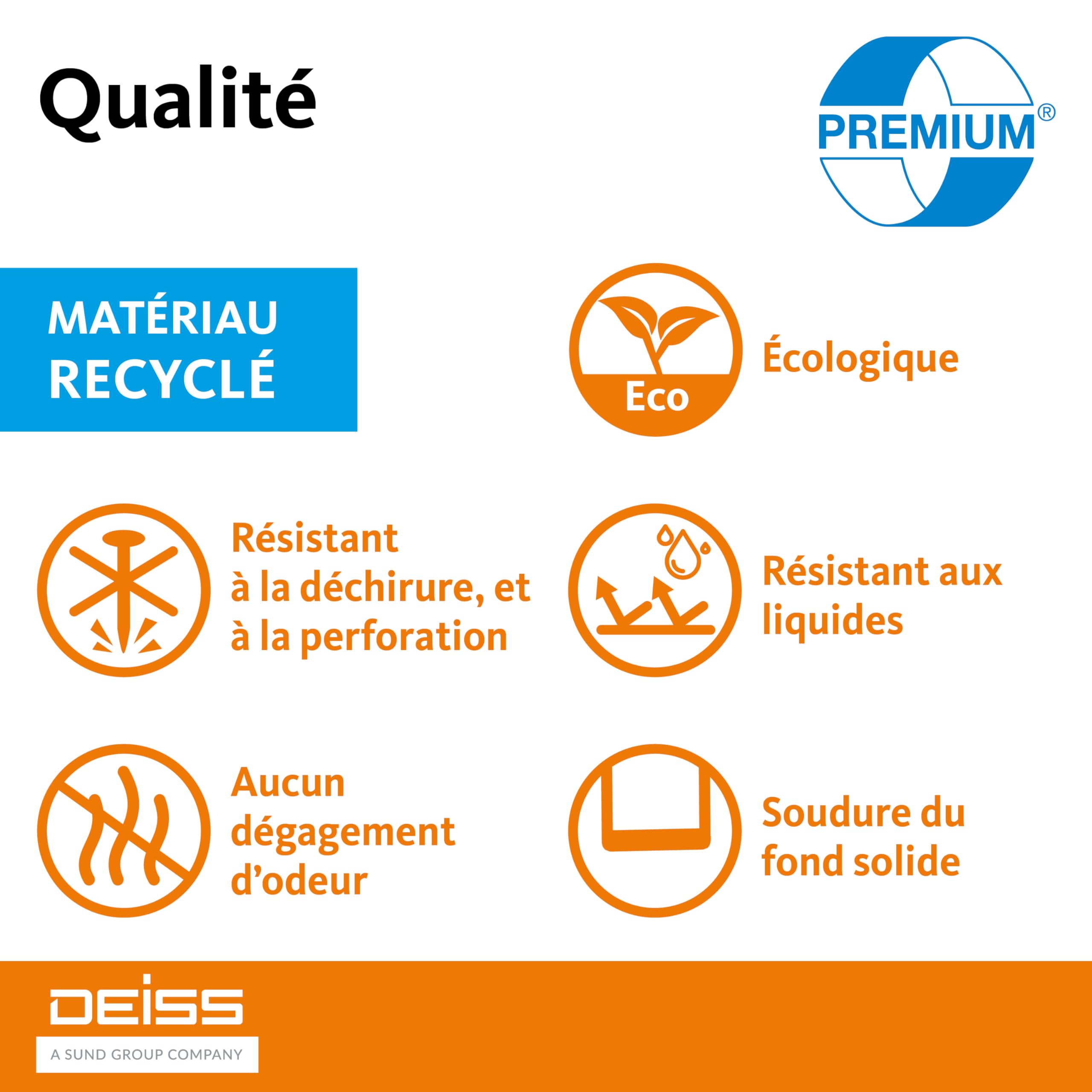 DEISS Sacs à déchets transparents 120L – 700x1100 mm – 70 µm – LDPE recyclé – 25 sacs/rouleau – haute résistance – pour restauration, nettoyage, industrie et collectivités