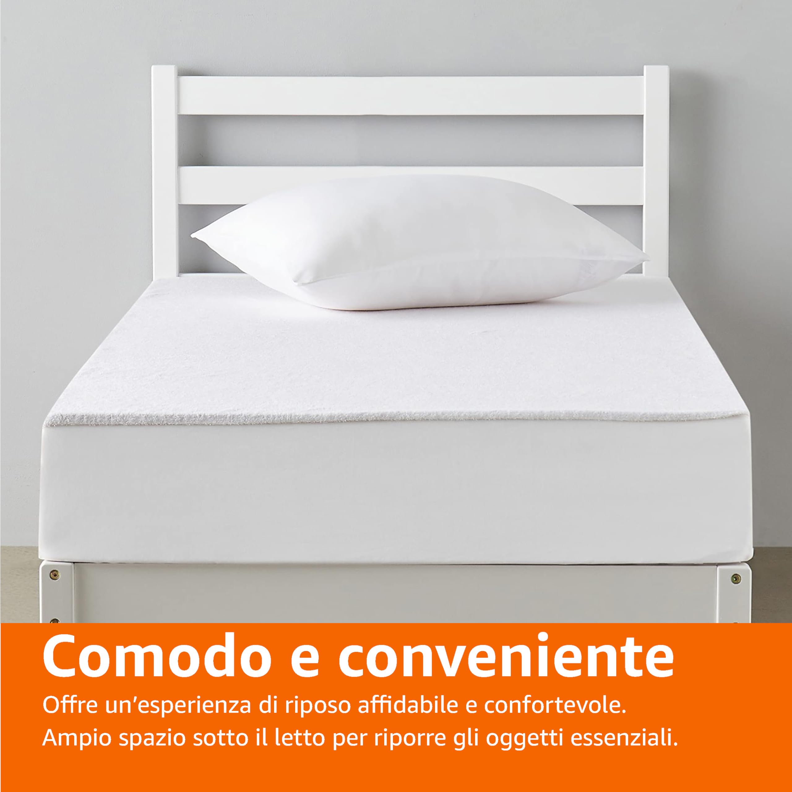Amazon Basics Struttura per letto, piattaforma in legno di pino massiccio, con testiera a coste, moderna, facile da montare, per bambini, singola, Bianco, 90 x 190 x 88 cm