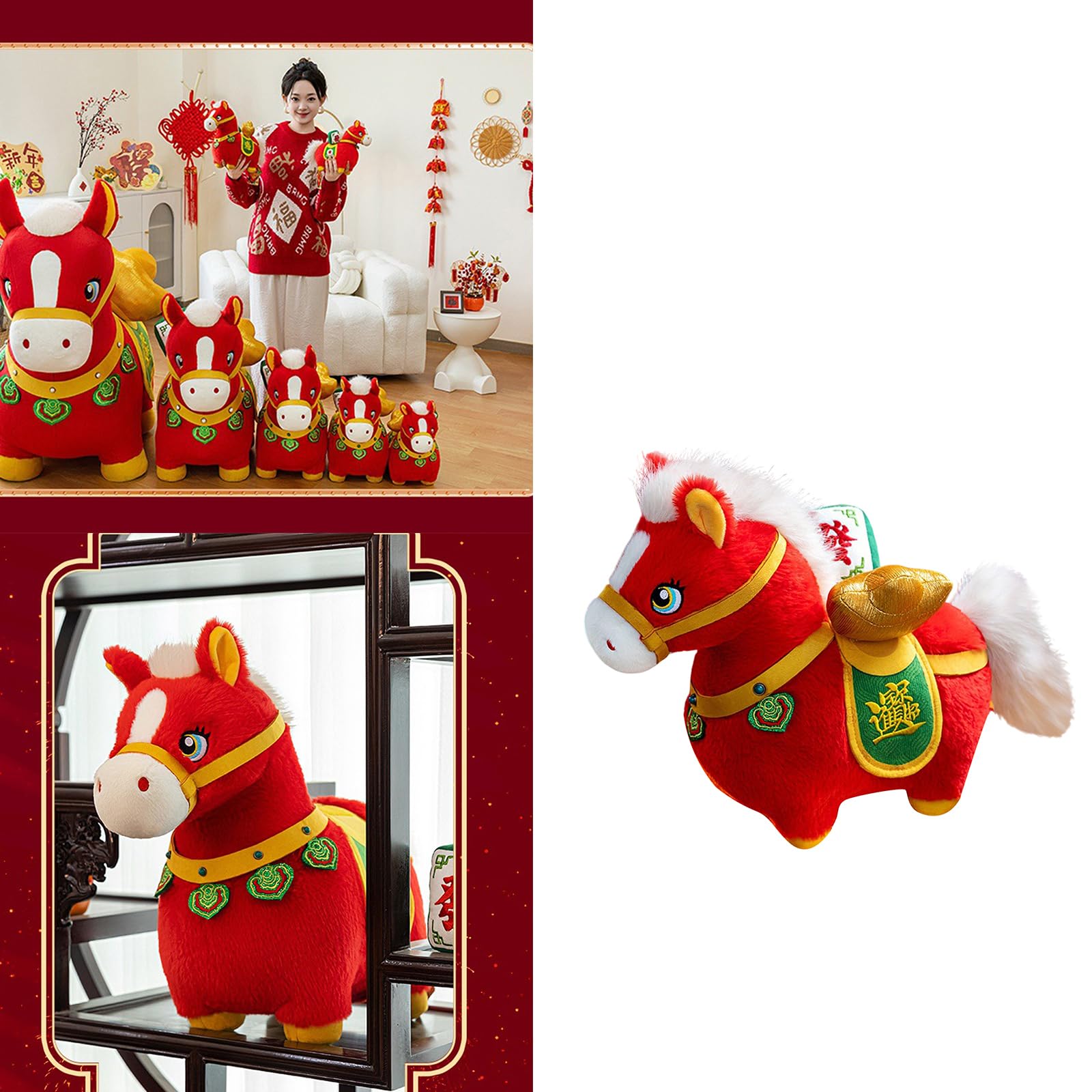 Cuscino per divano con motivo a cavallo culturale Cuscino decorativo tradizionale per capodanno cinese per la casa Cuscino per cavallo in peluche Cuscino decorativo per capodanno cinese