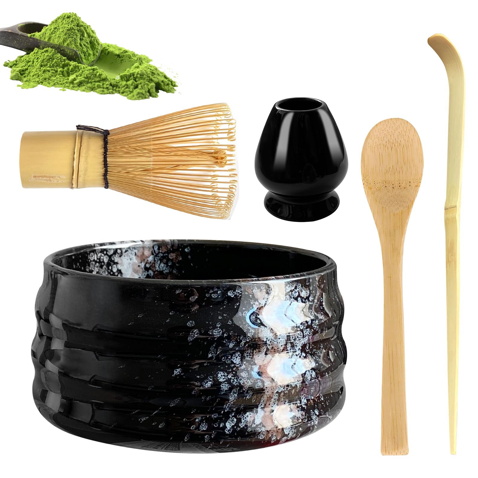 Ensemble de kit Matcha, Ceramic Matcha Whisk, Comprend Matcha Bowl avec Matcha Whisk Porters, Bamboo Witch et Bamboo Scoop élégant réutilisable pour les amateur thé matcha