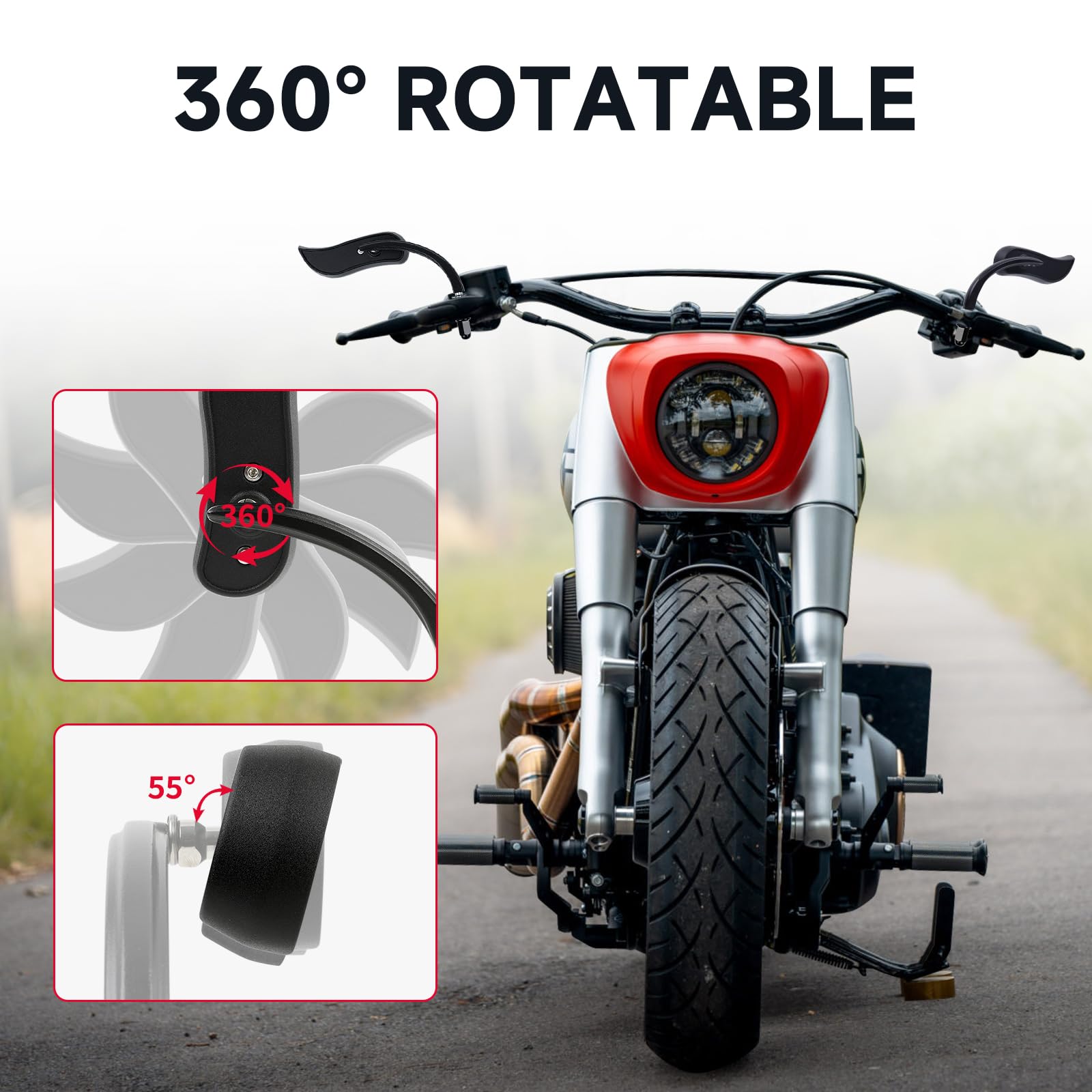 DREAMIZER Specchietti Retrovisori Moto Universali Filettatura M10 M8, Mini Retrovisore a Forma di Foglia Compatibile con Harley Touring Softail Sportster CVO e Altre Moto