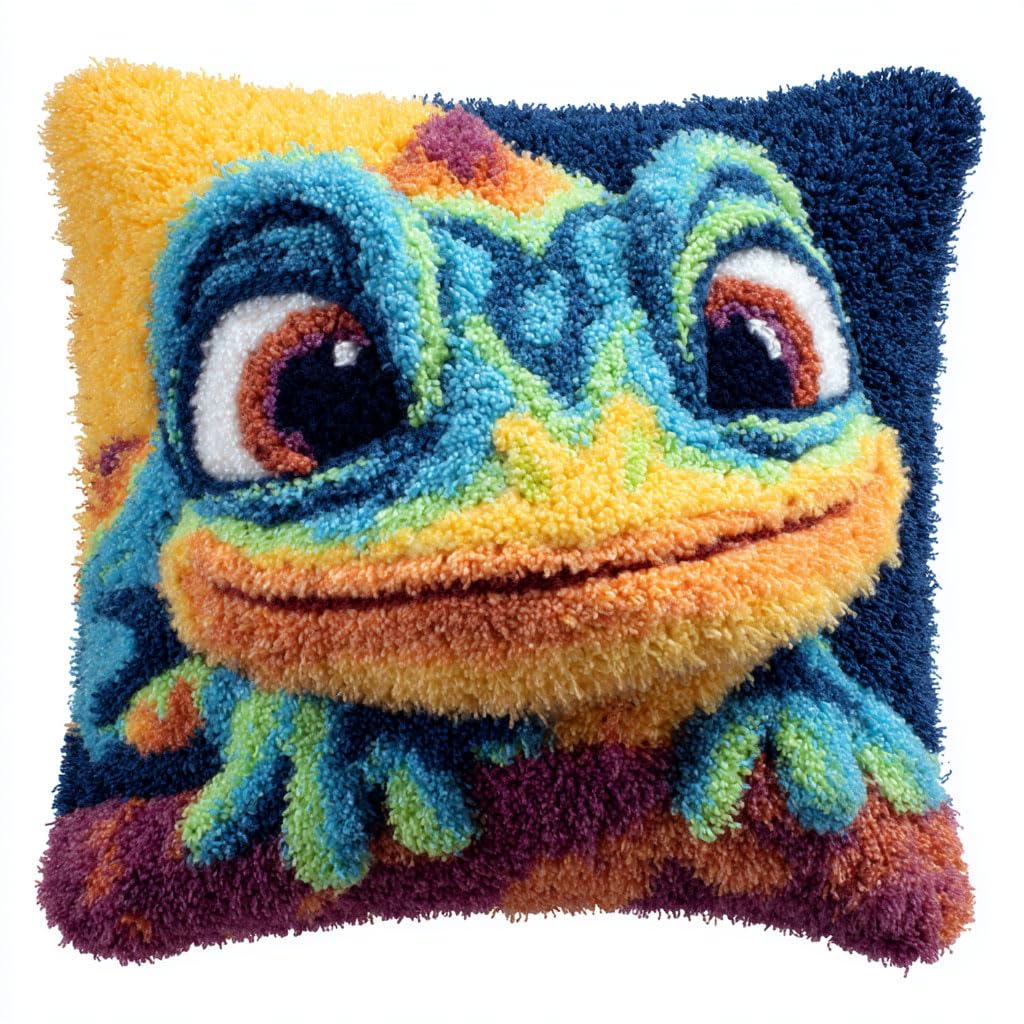 Taxpy Latch Hook Kits, Animal Lizard Pillow for Pillow Pre-Printed Patterns Pillowcase Needlework Crochet Yarns Latch Hooking Cushion 17x17inch