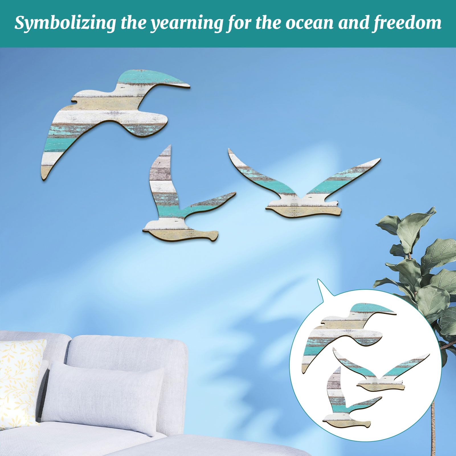 3Pcs Nautical Decor,Wooden Seagull Nautical Bathroom Accessories,Beach Wall Art,Bathroom Decor,Beach Wall Decor,Seaside Wall Art for Home Bedroom Living Room - Image 4