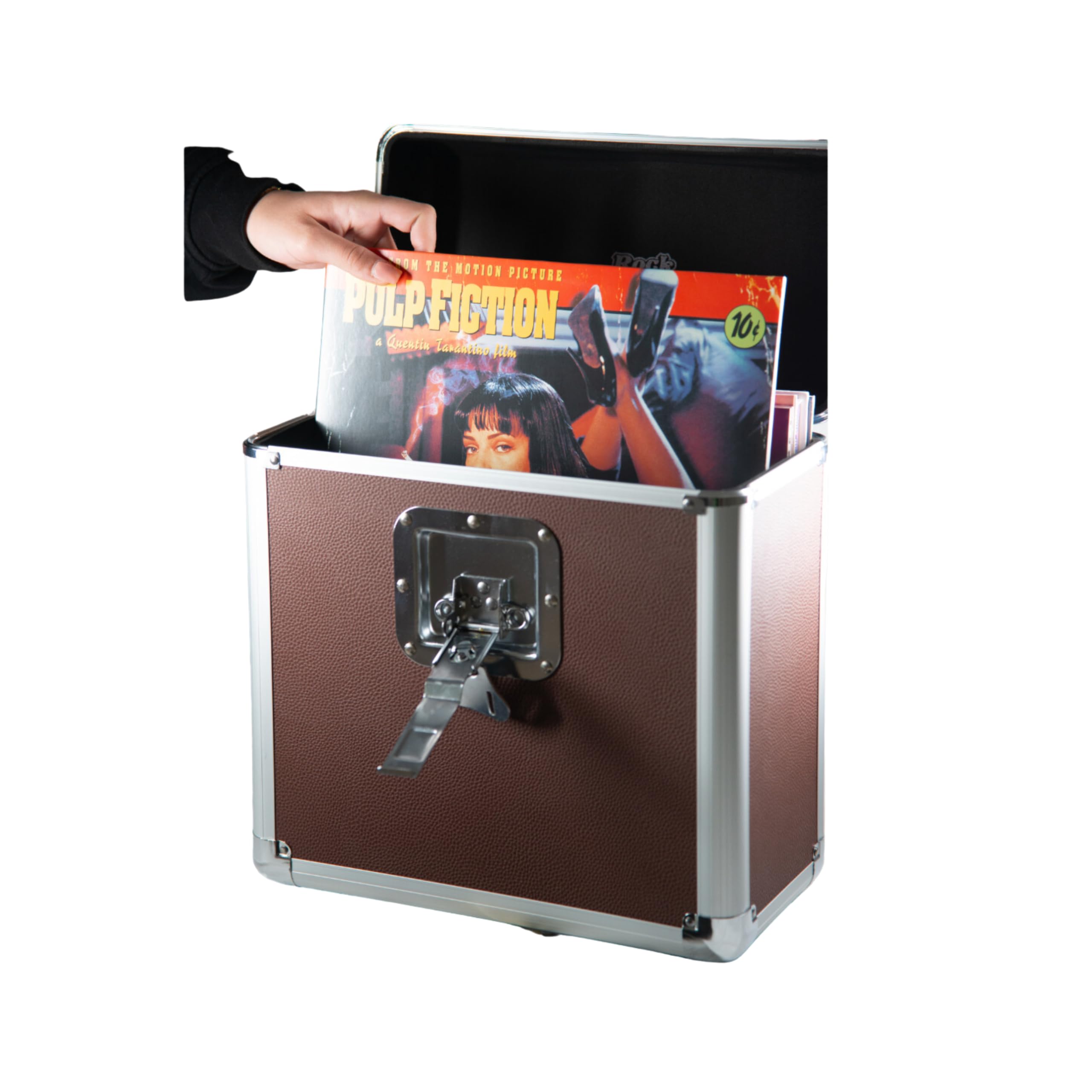 Rock on Wall Flight Case 25 LP Brown, Brown, Suitcase with Imitation Leather Finish