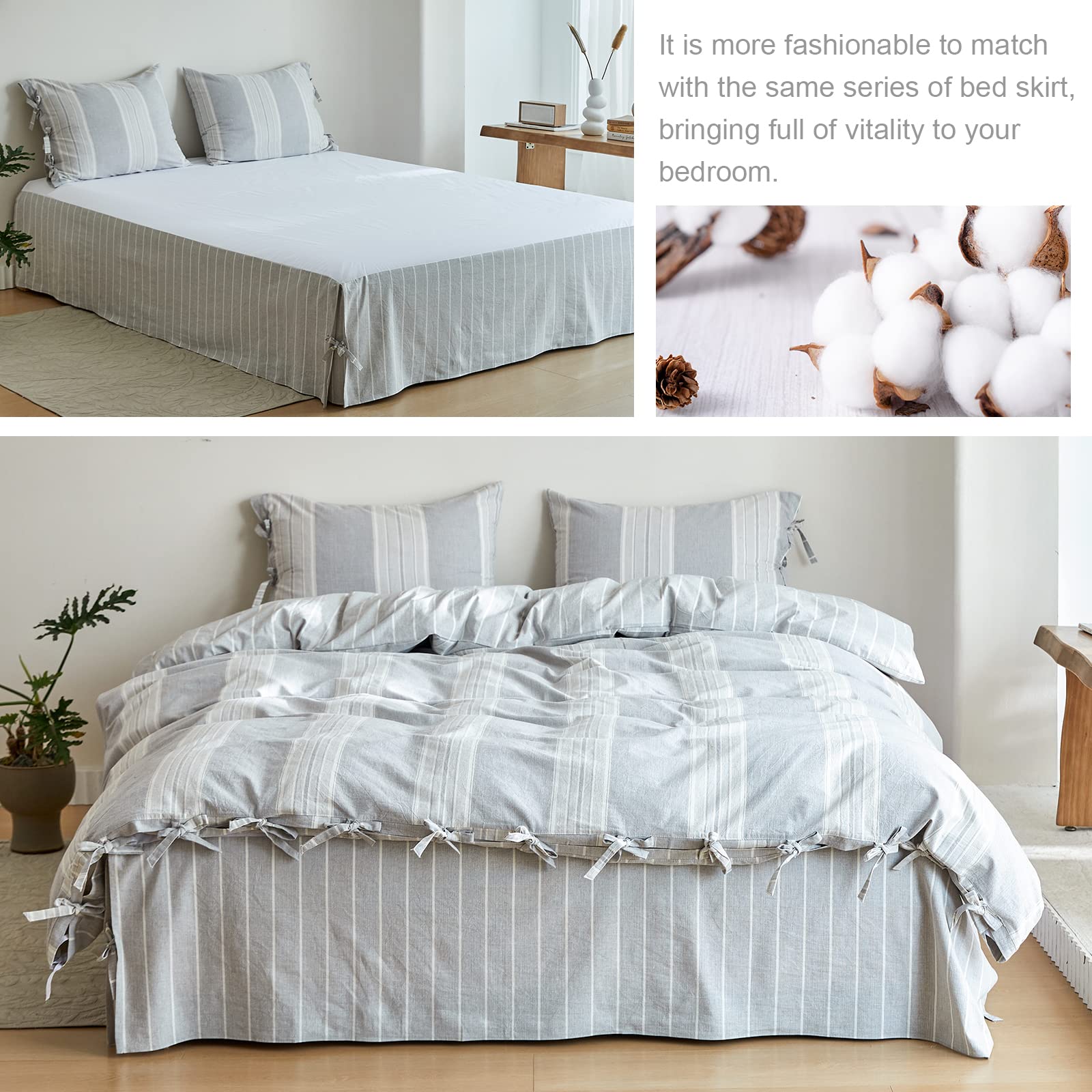 BISELINA Bettbezug-Set Queen – 3-teilig, Gewaschene Baumwolle, Wendbar Mit Schleifen-Design