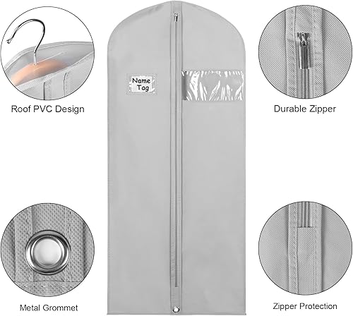 Vista 50 de Syeeiex Bolsa de traje de 40 pulgadas, juego de 5 bolsas de ropa para colgar ropa, bolsas para hombres o mujeres, bolsas de ropa para trajes