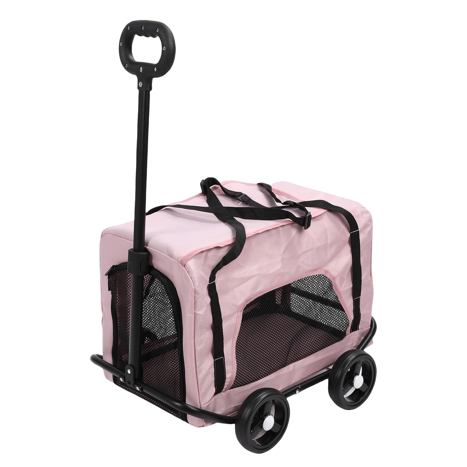 Składana Torba na Wózek dla Zwierząt |Przenośny Transporter dla Psa z 4 Kółkami Małych Kotów, Szarym Wózkiem na Kółkach i teleskopową rączką (PINK)